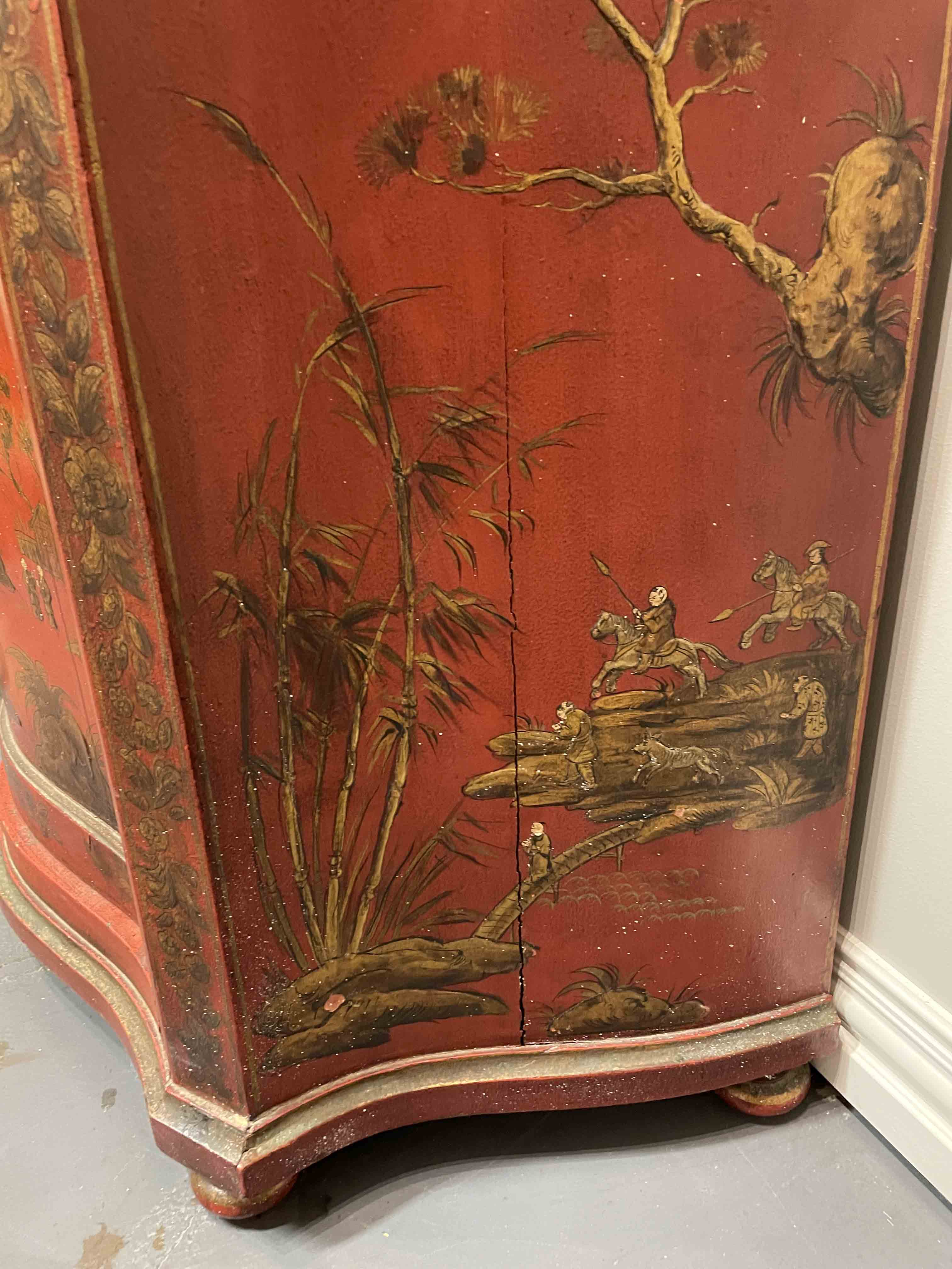 English red chinoiserie decorated cabinet