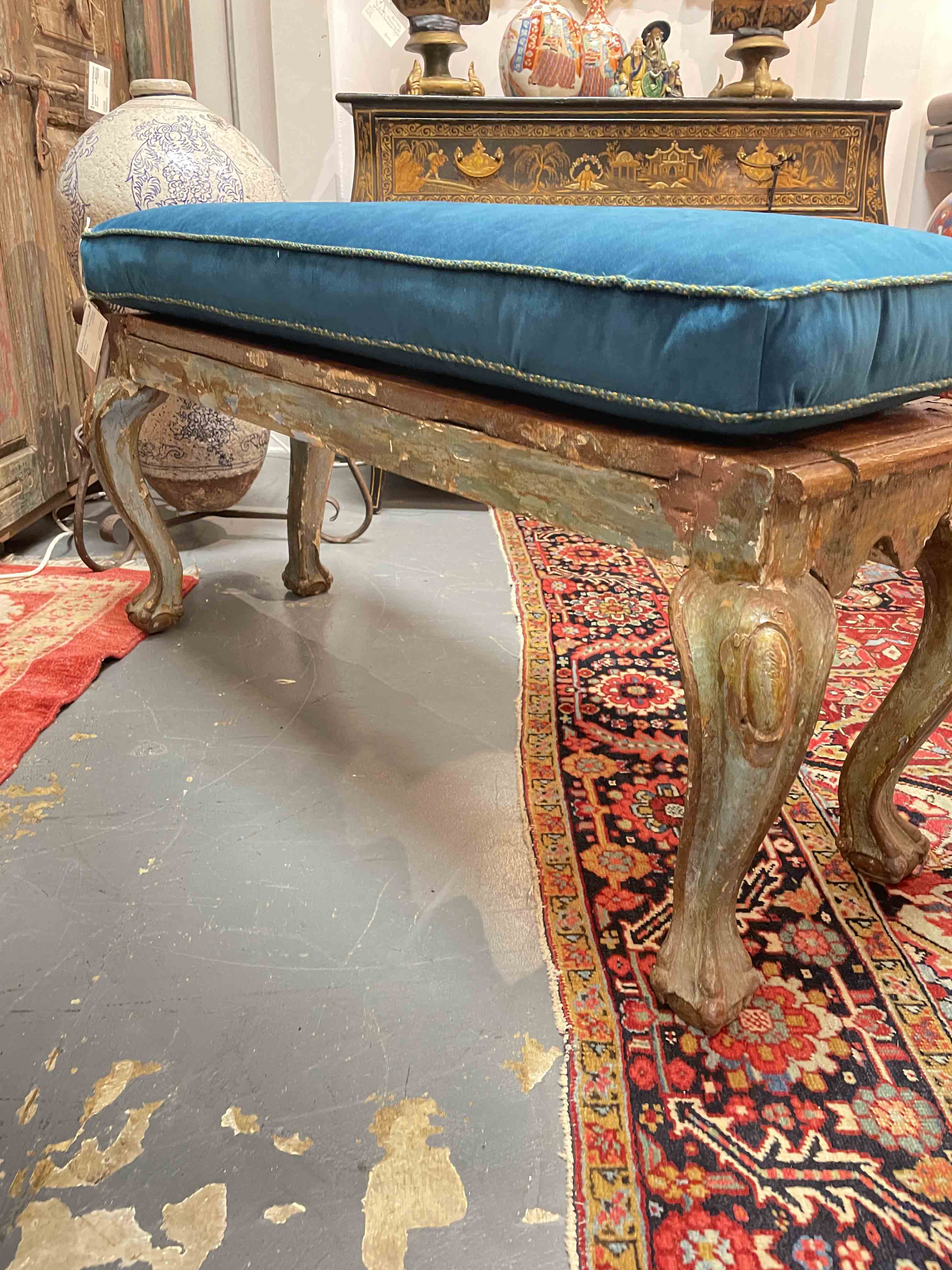 18th C Spanish painted and carved bench