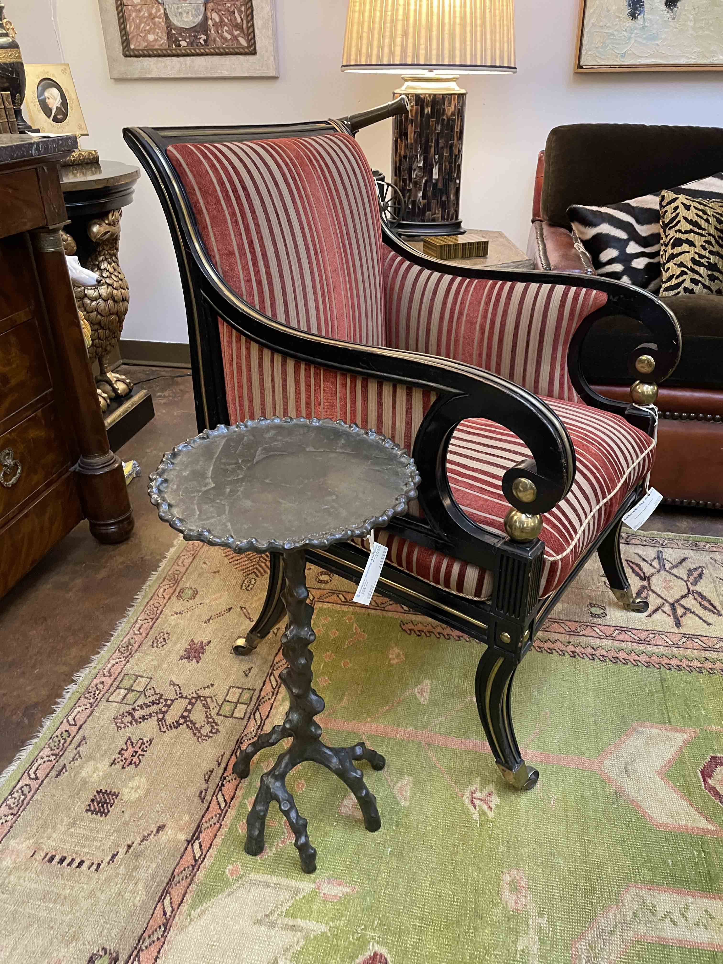 Bois d' arc hand formed bronze side table