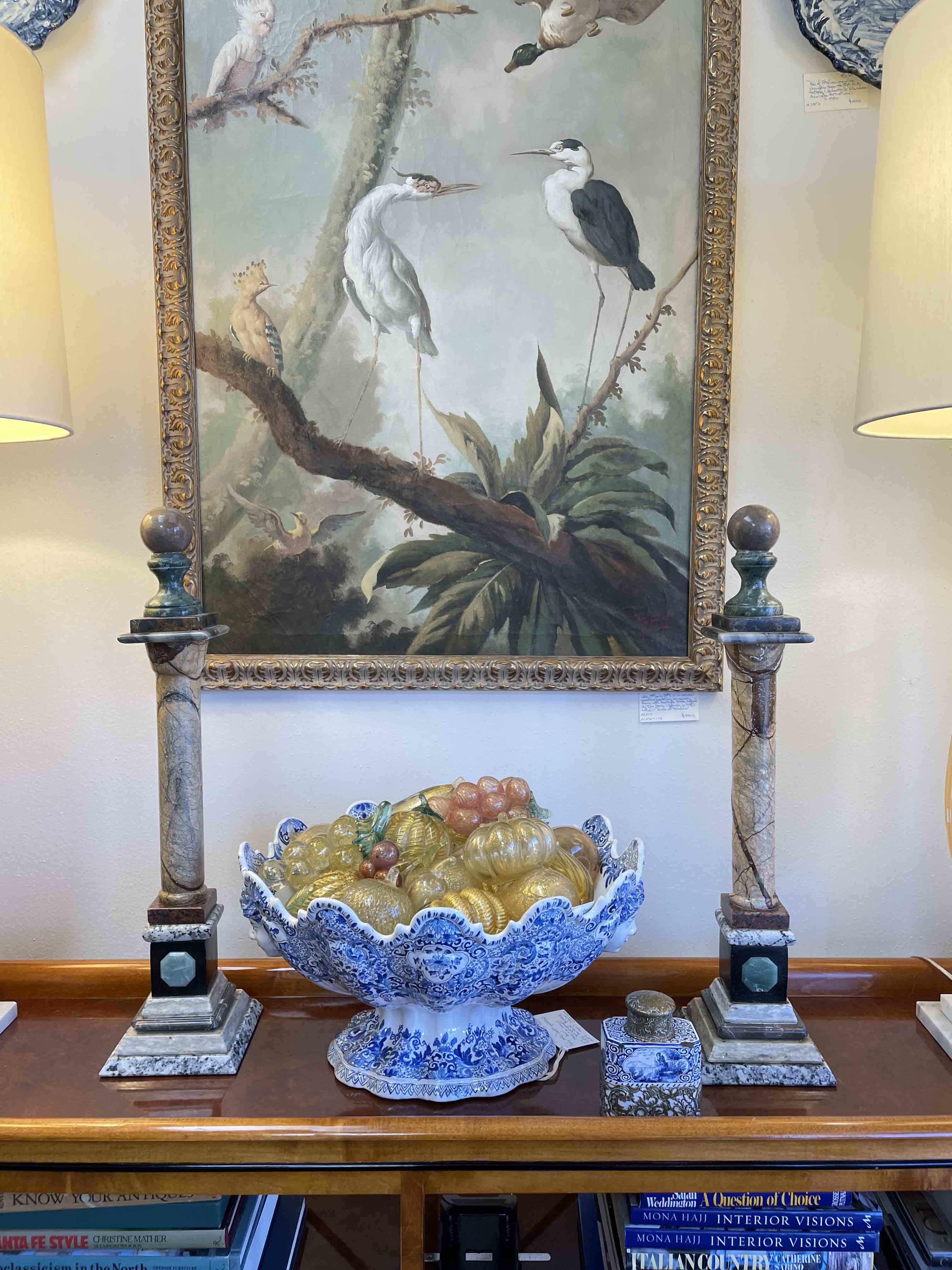 Pair of marble columns w/ spheres