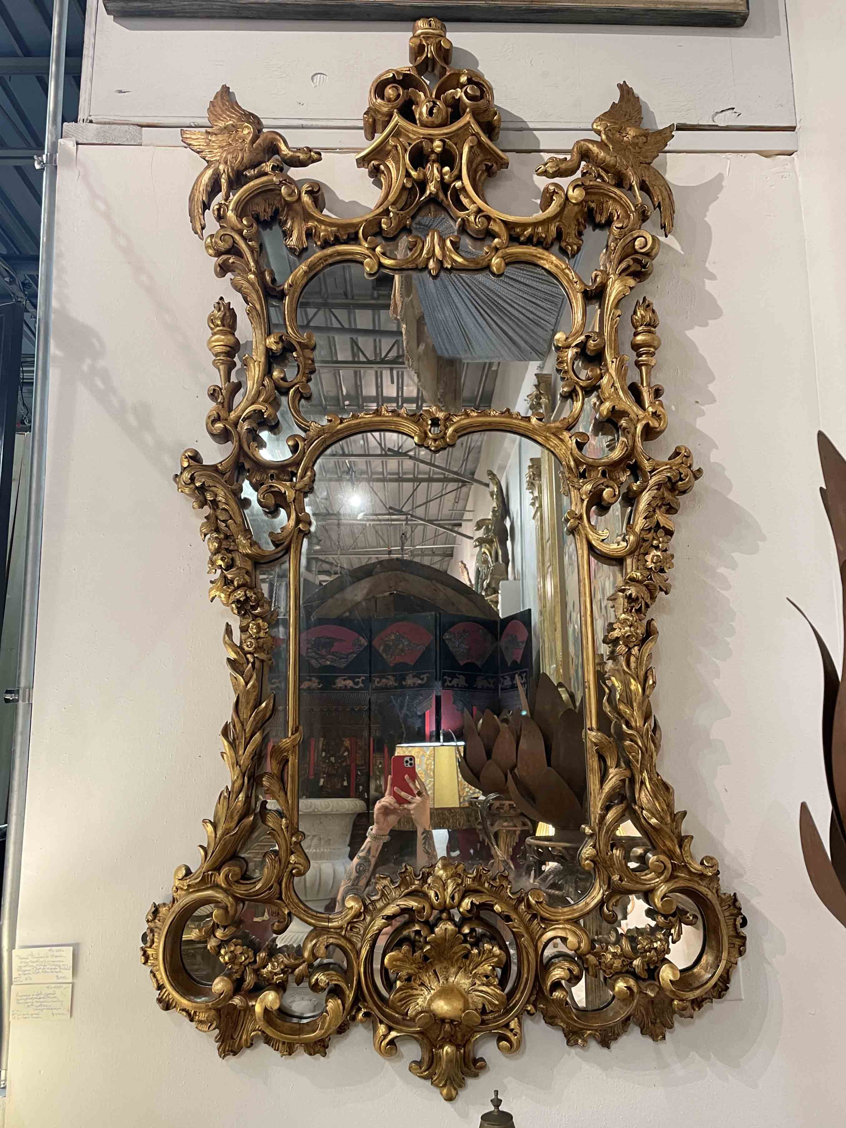 English Geo.III Chinese Chippendale giltwood mirror