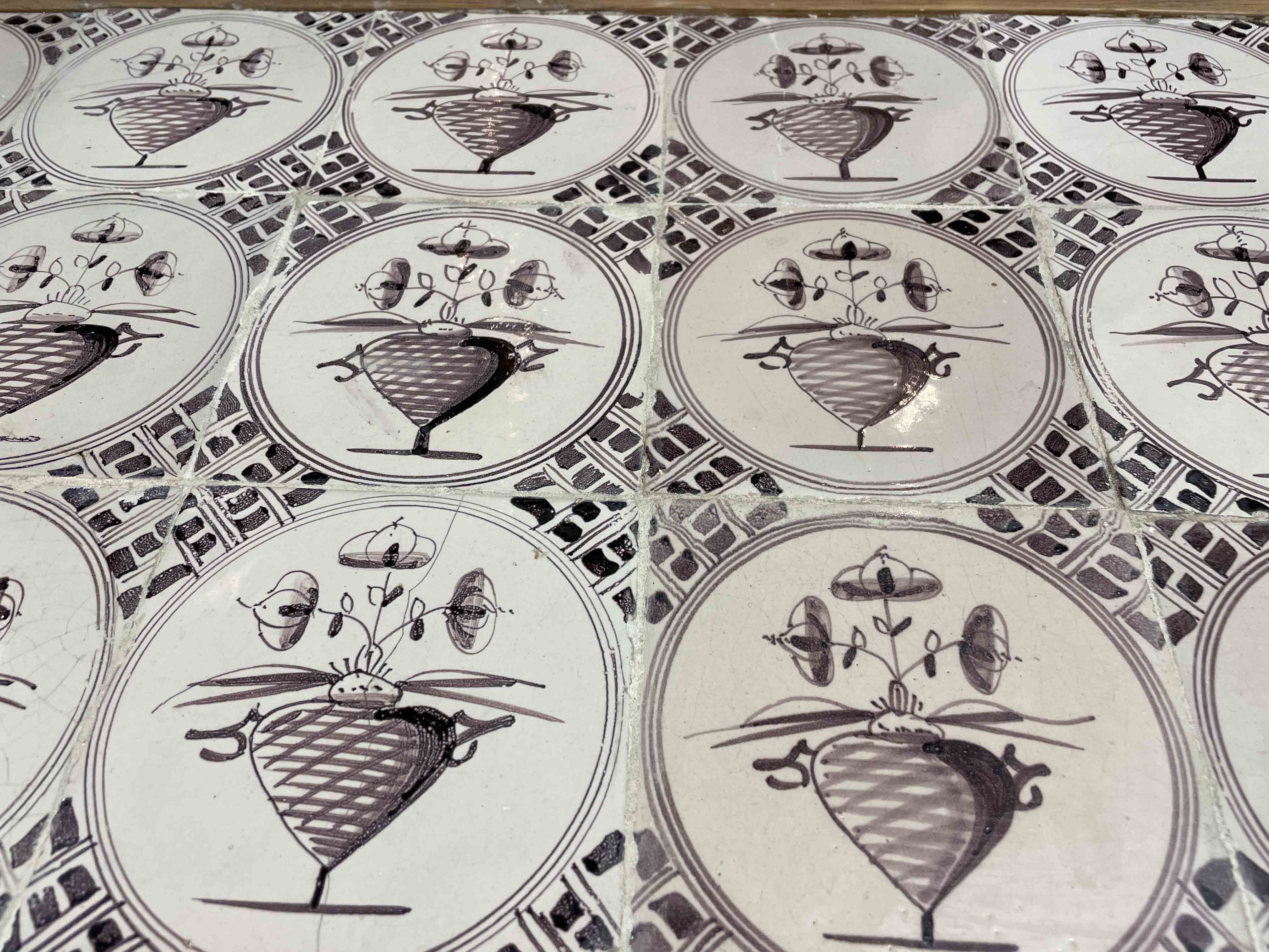 Danish Rococo style limed wood table with tile top