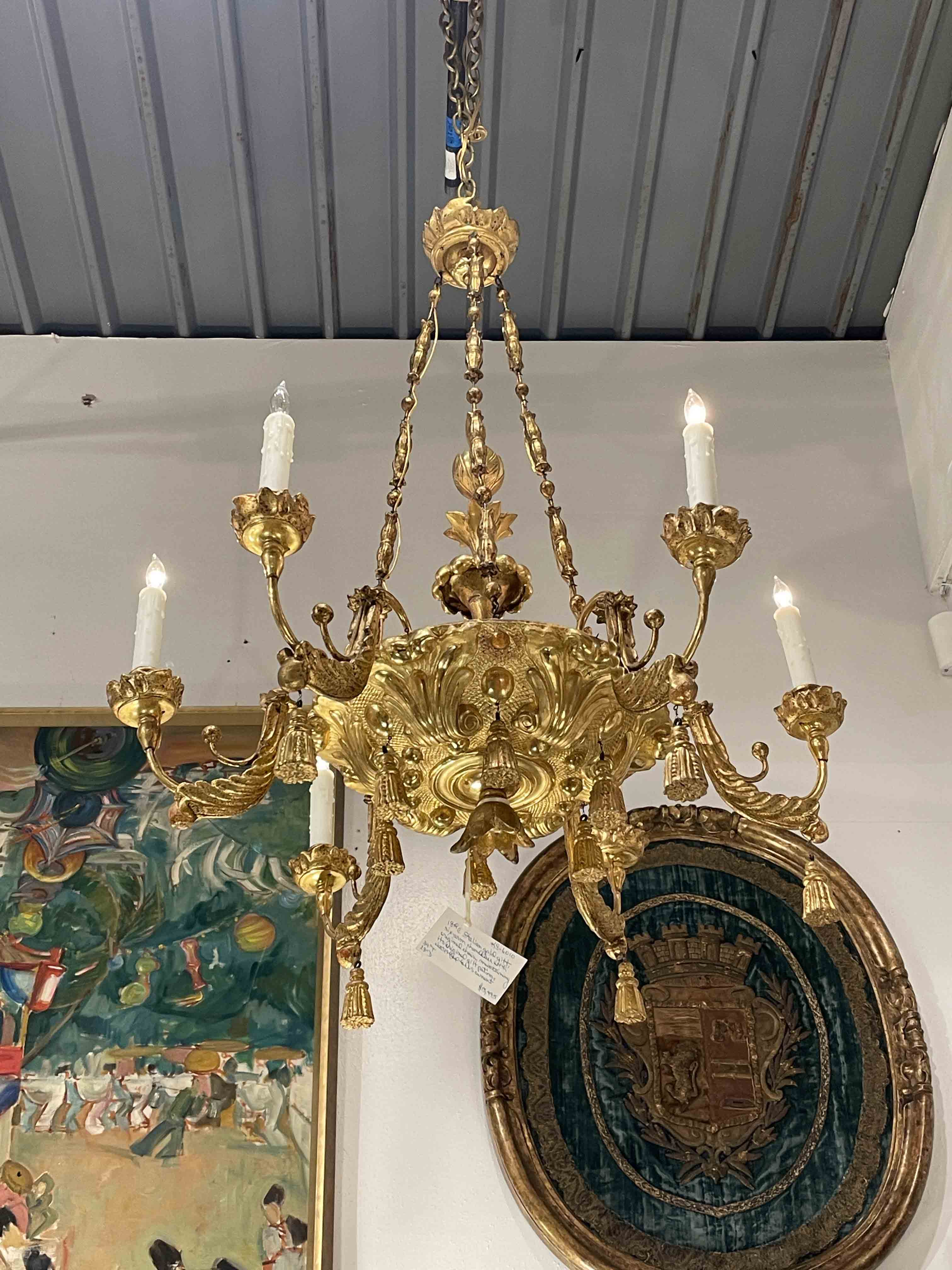 Italian gold gilt 6 arm chandelier 