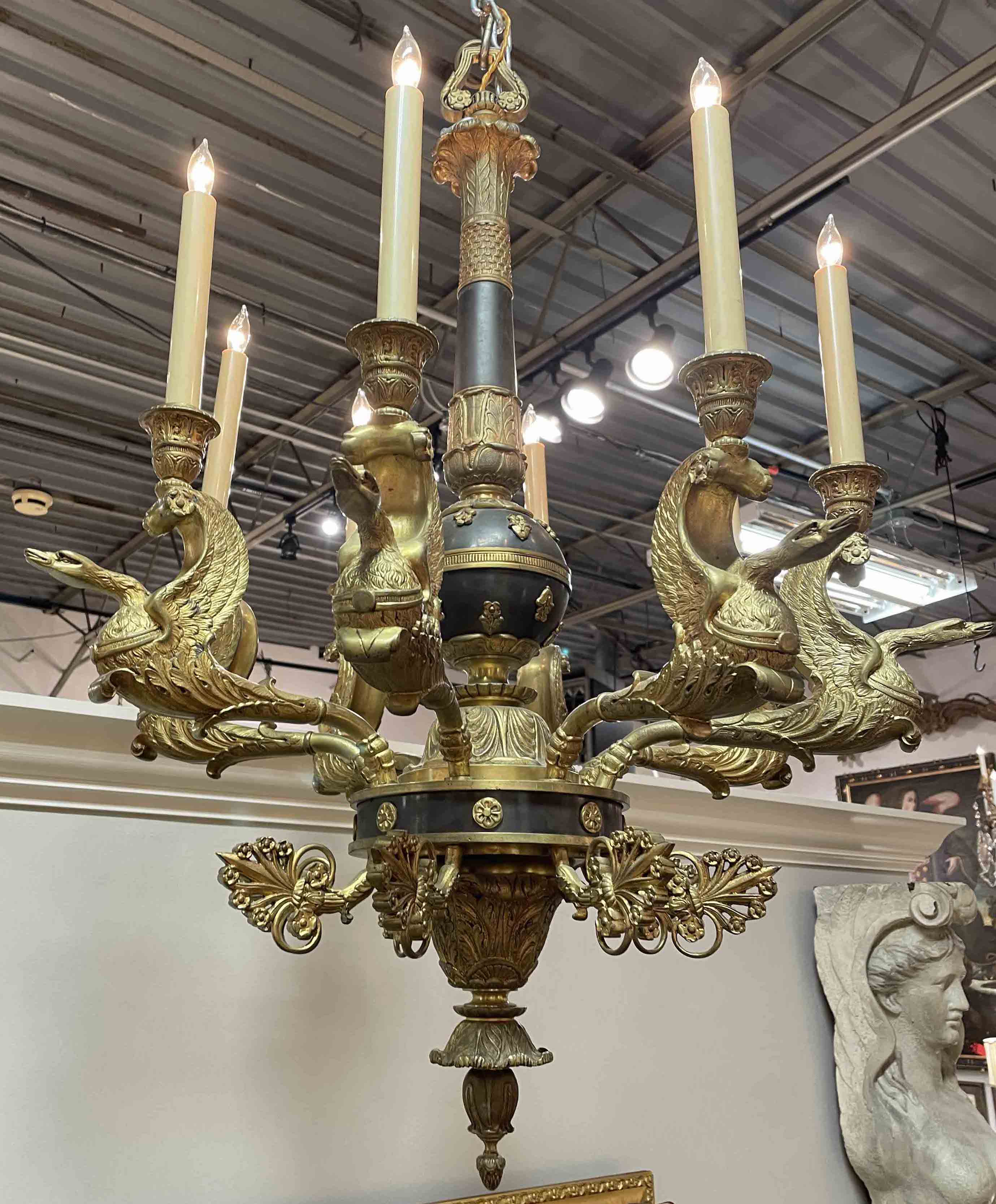 French Empire gilt and bronze chandelier