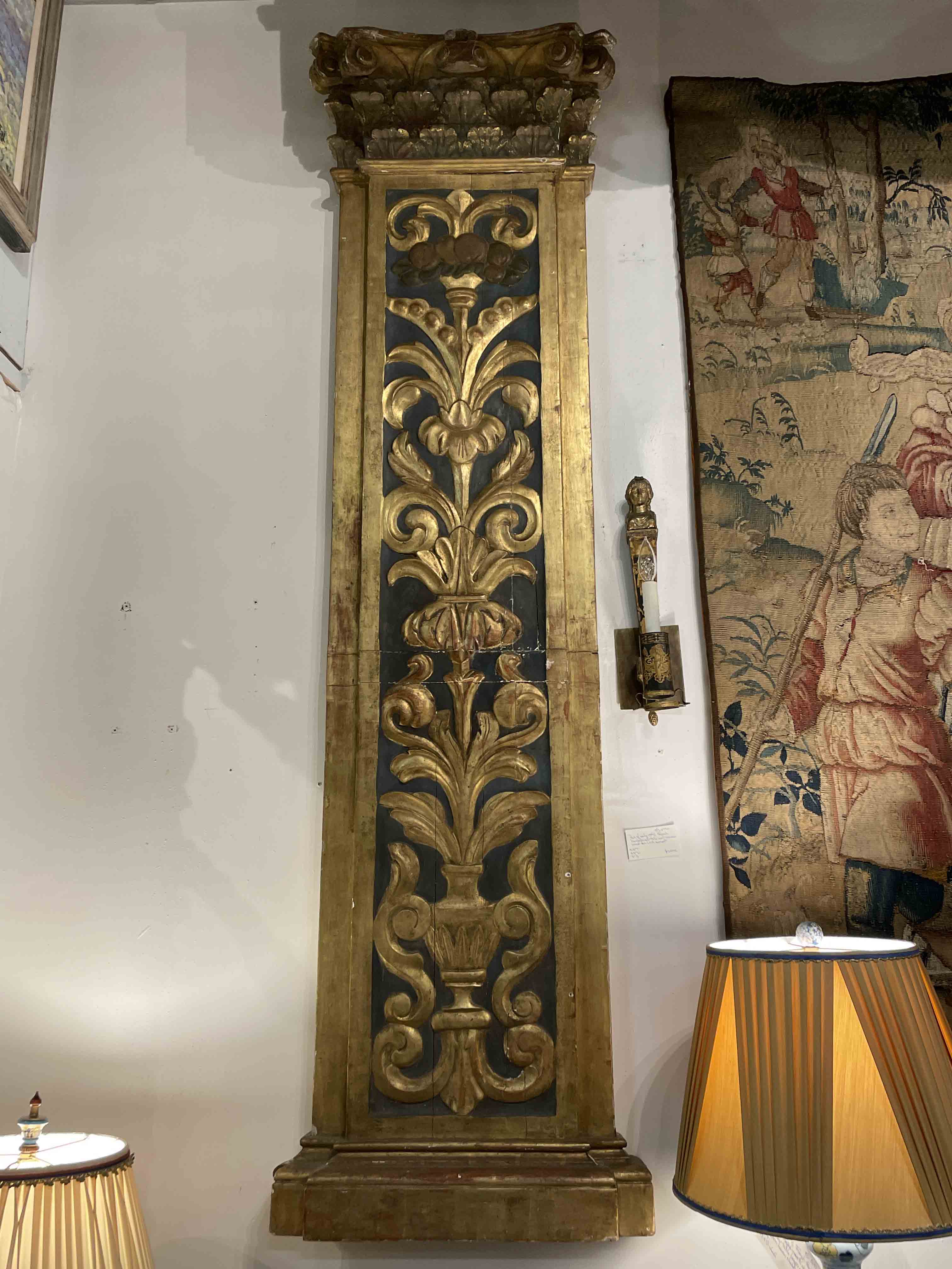 Pair French painted & parcel gilt pilasters