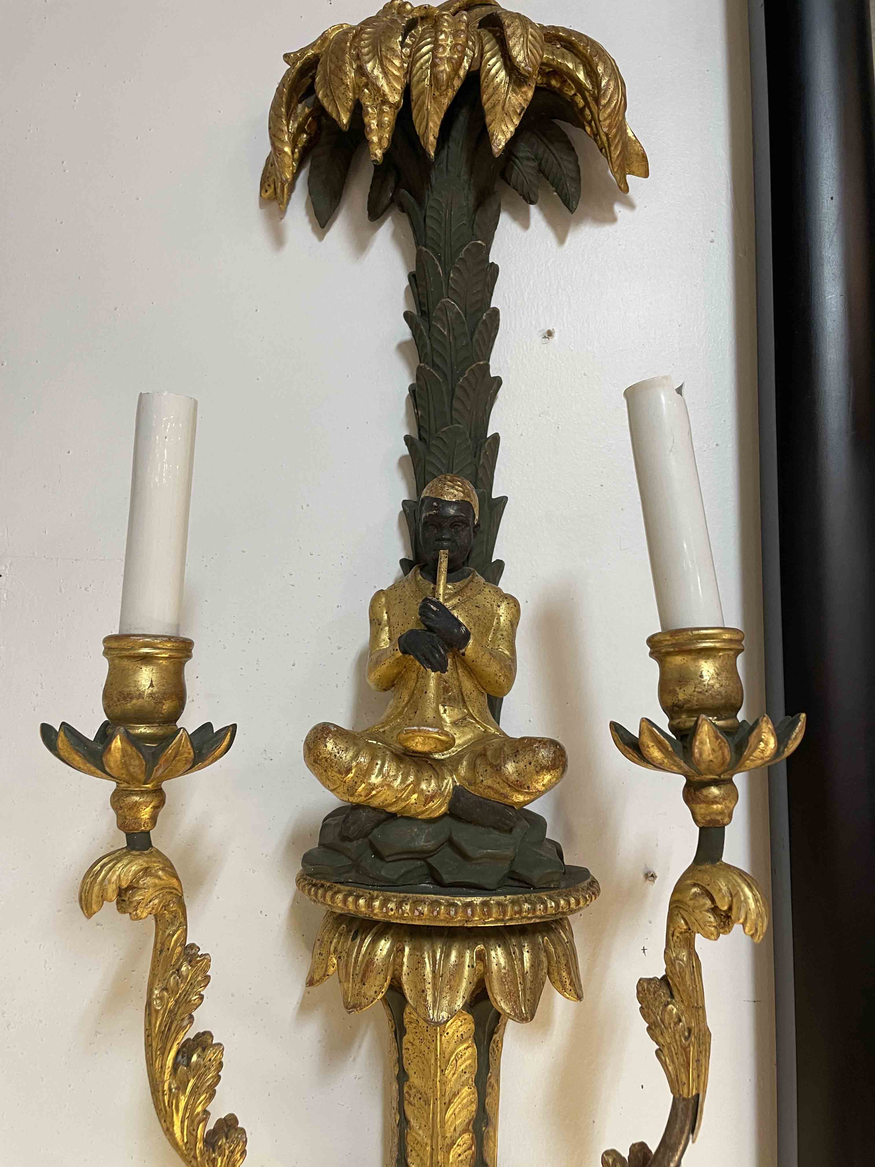 Pair of painted & parcel gilt sconces