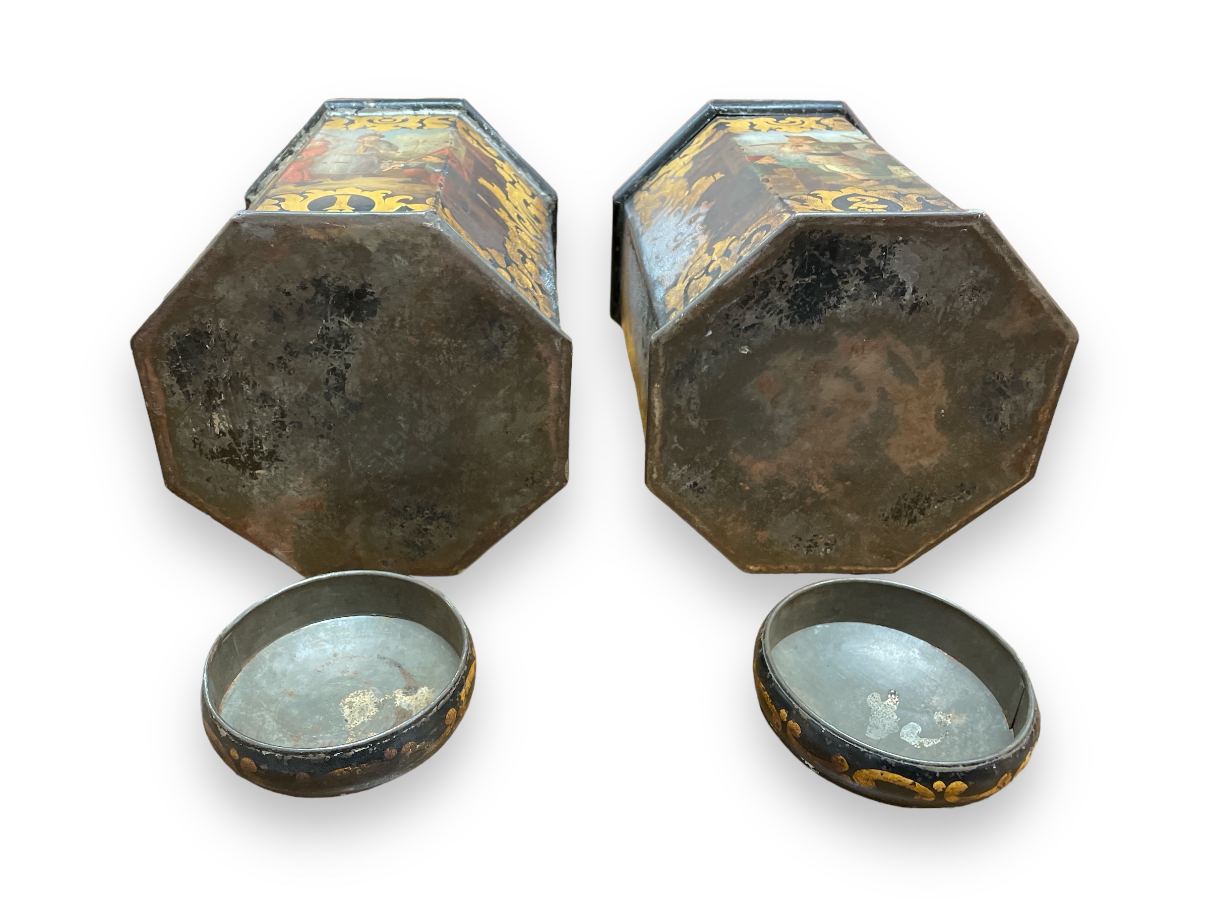 Pair of English tole tea canisters