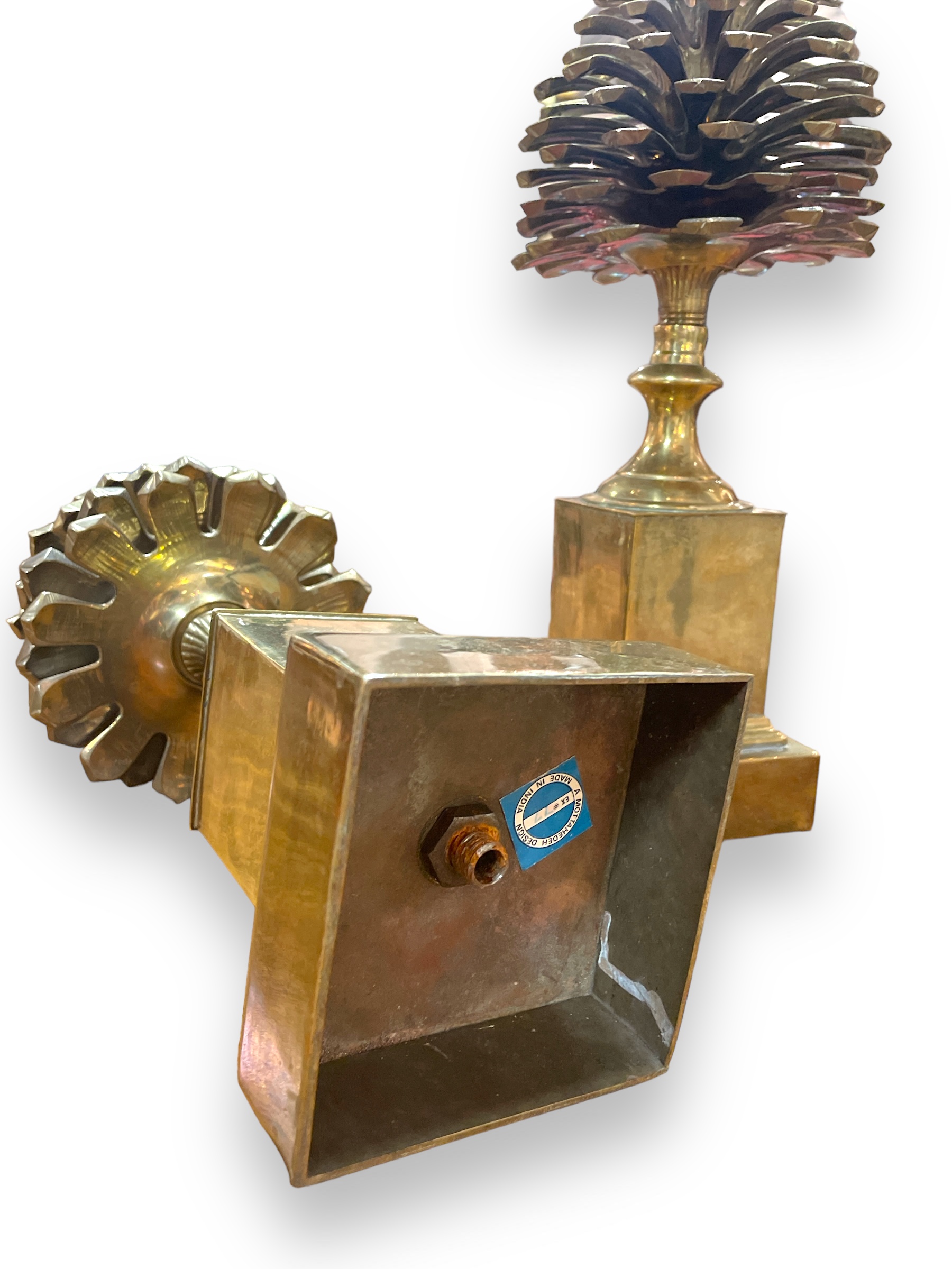 Pair of brass pine cone garnitures 