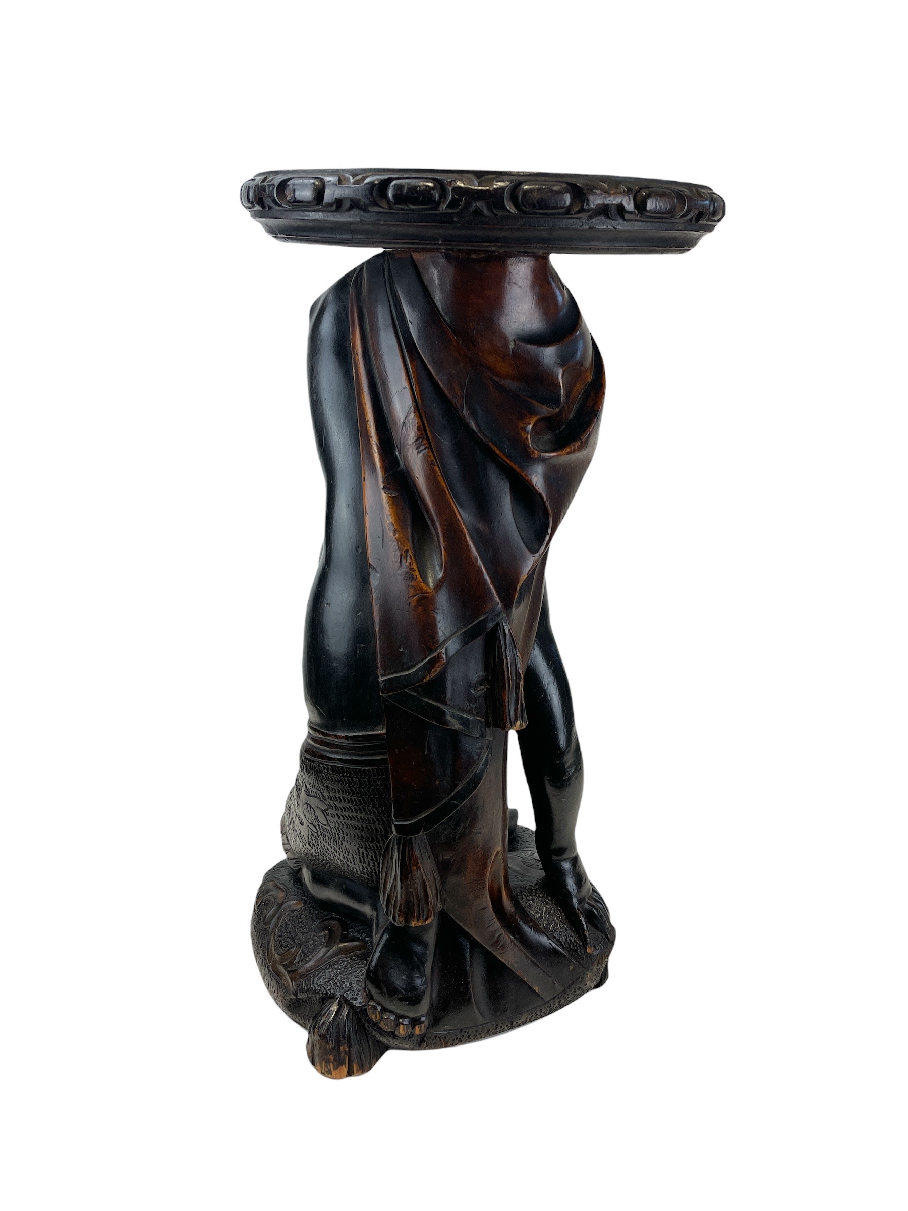 Carved wooden stand with lapis top