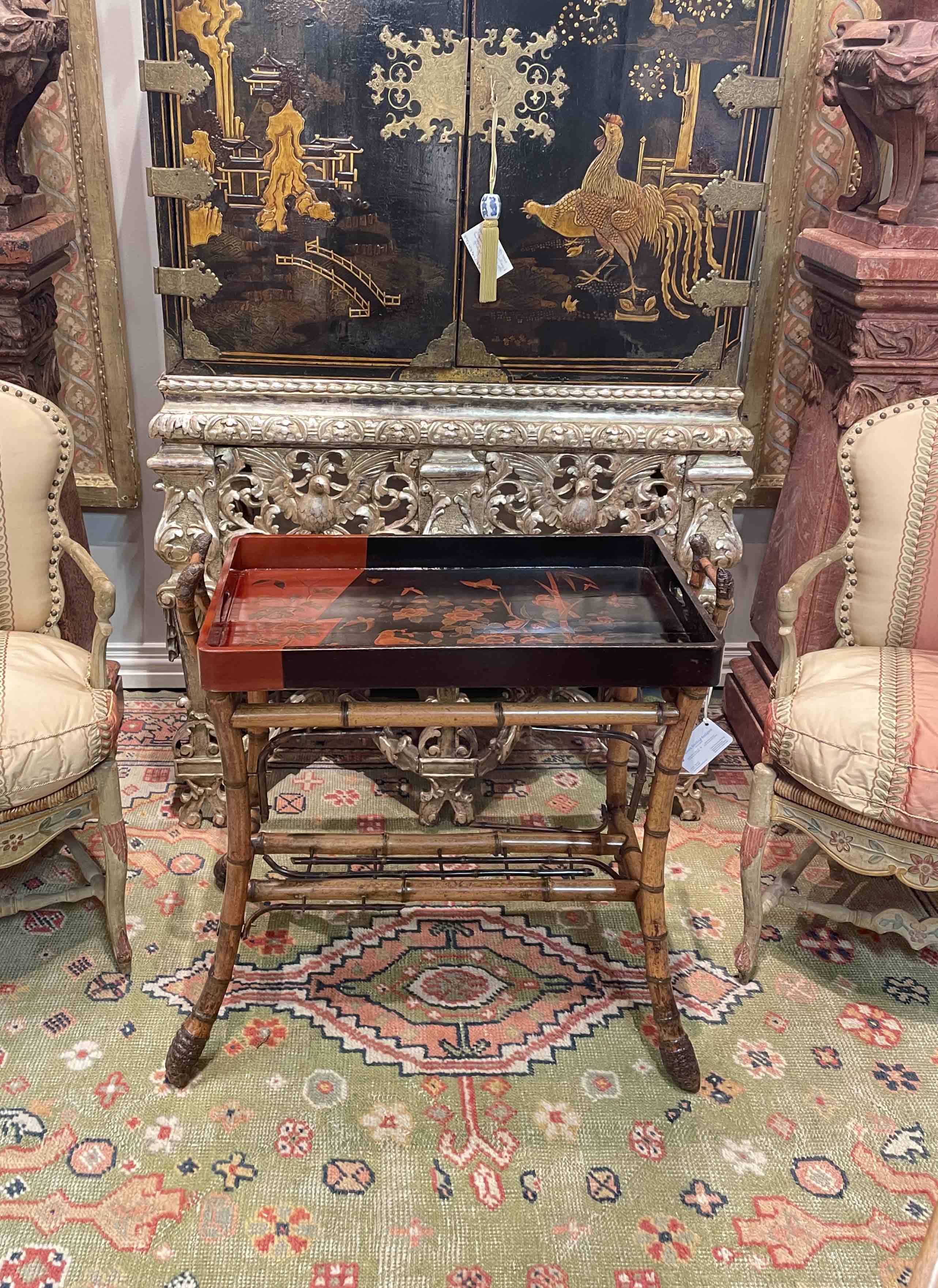 French root bamboo lacquer tray table