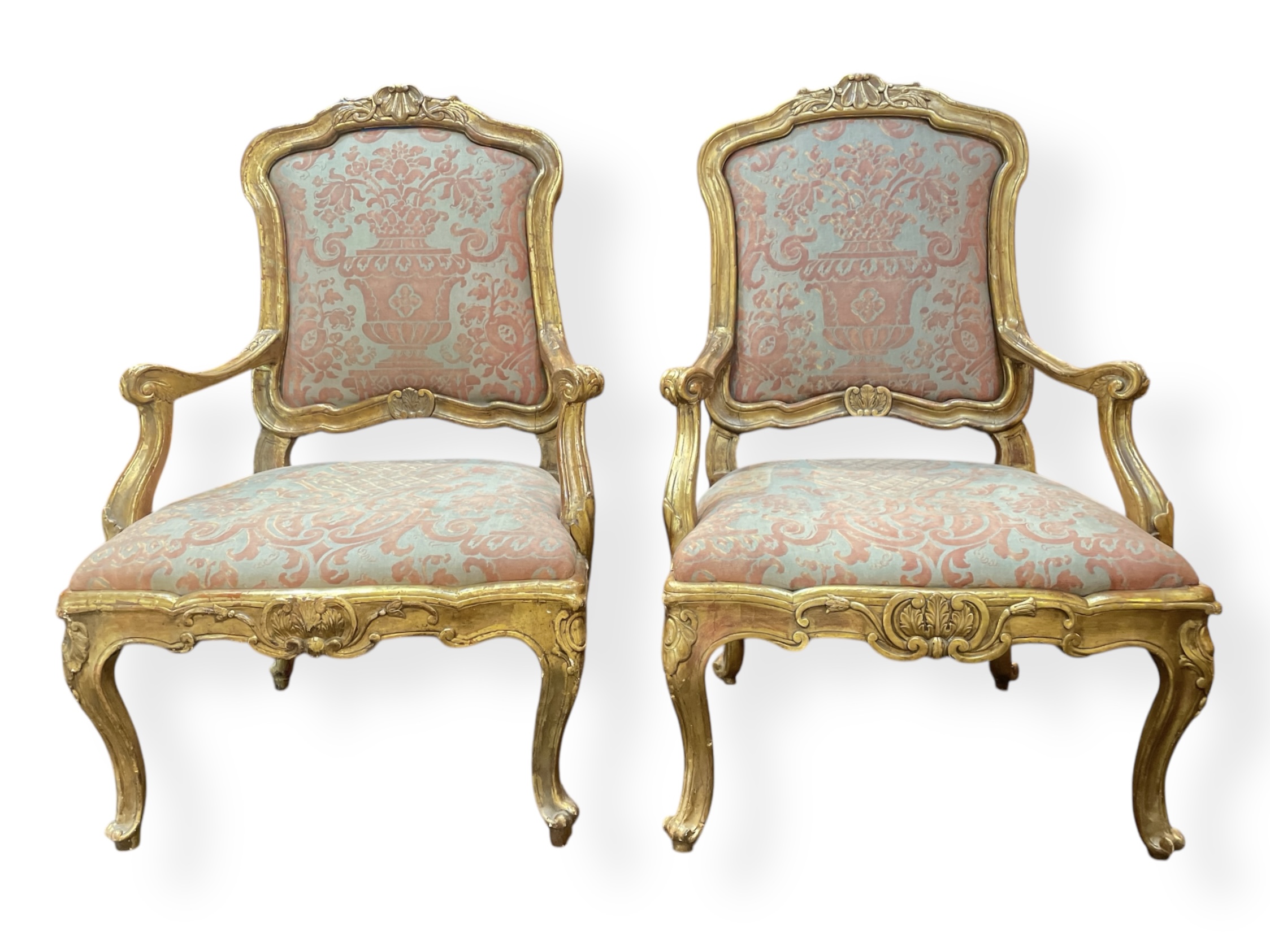 Pair of 19th C Italian giltwood fauteuils