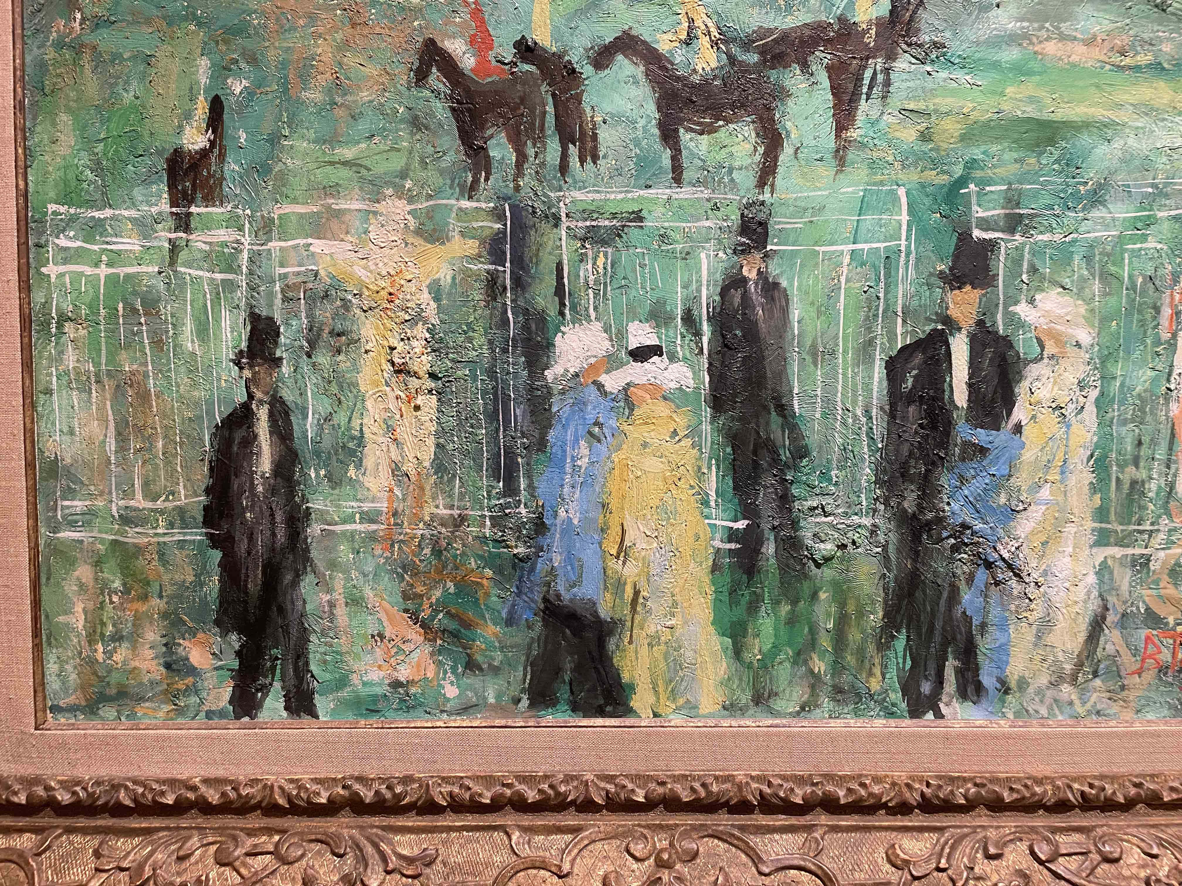 Oil on canvas painting entitled "Les Courses"