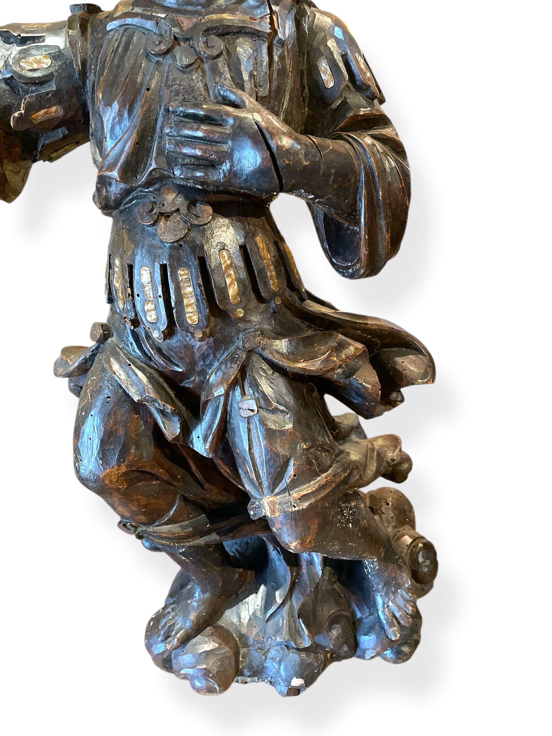 Pair of carved walnut archangels