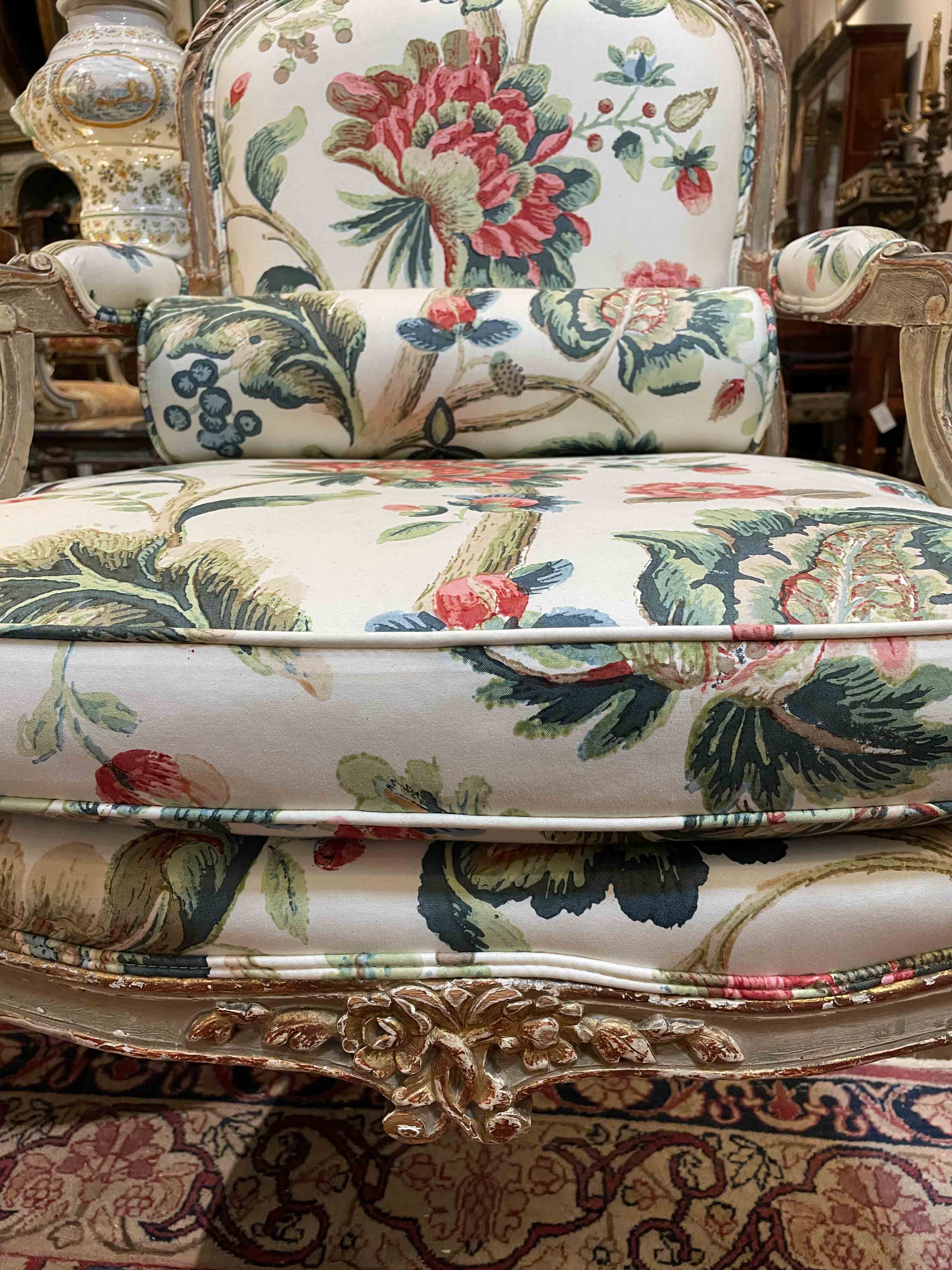 Pair of painted French fauteuils