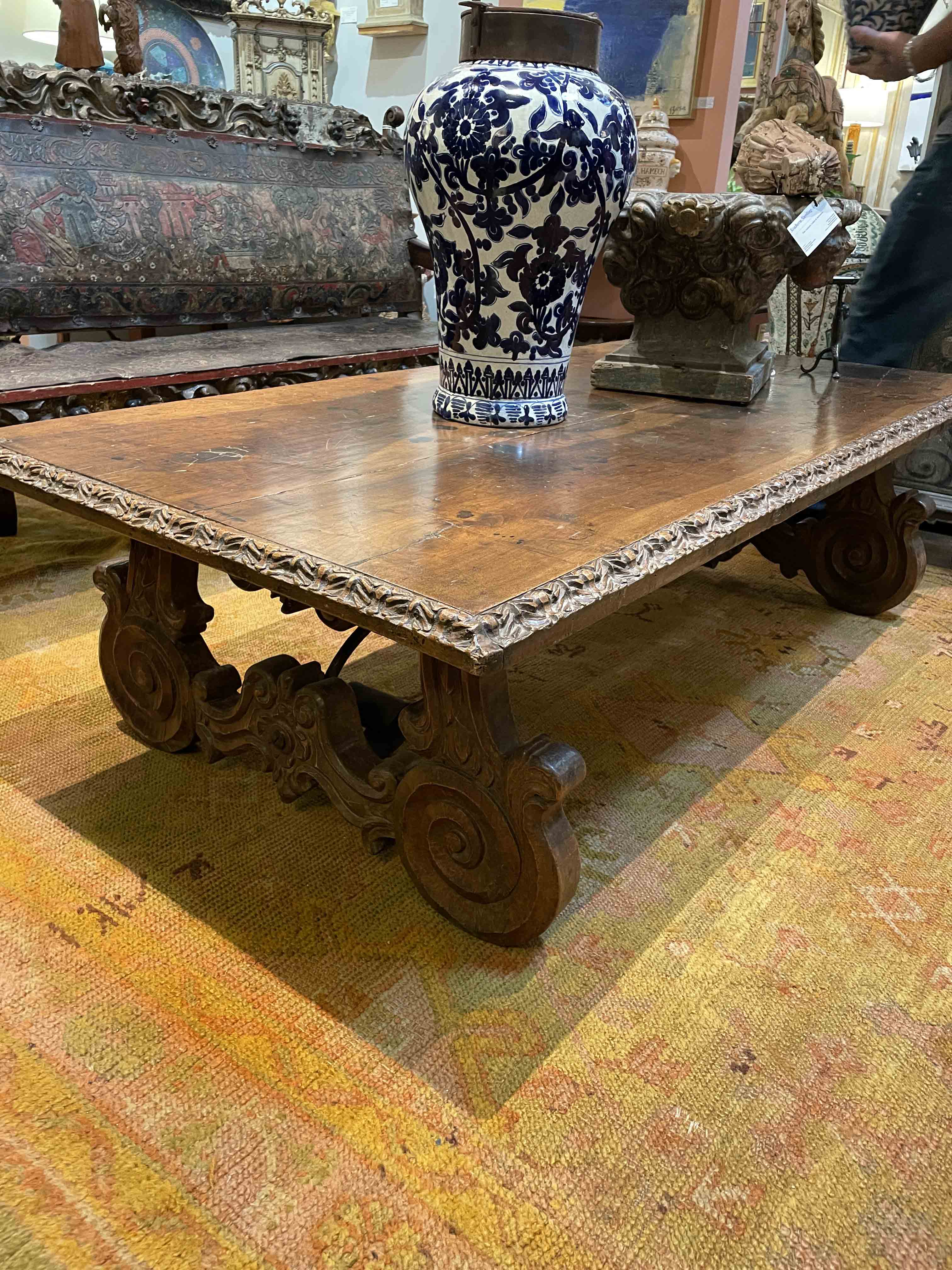 Italian walnut coffee table, custom made from old elements