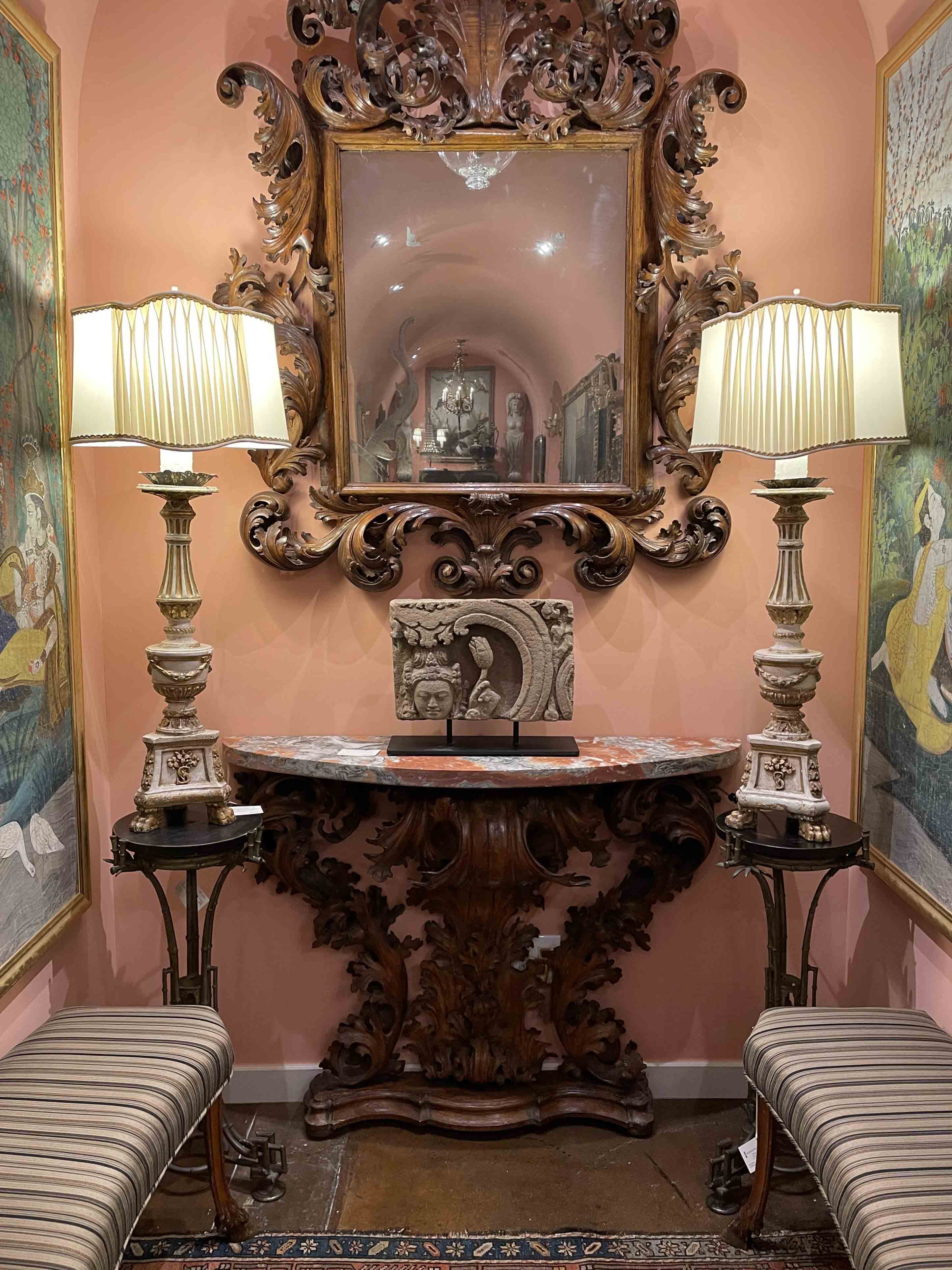 Pair-French carved & parcel gilt alter sticks, now lamps