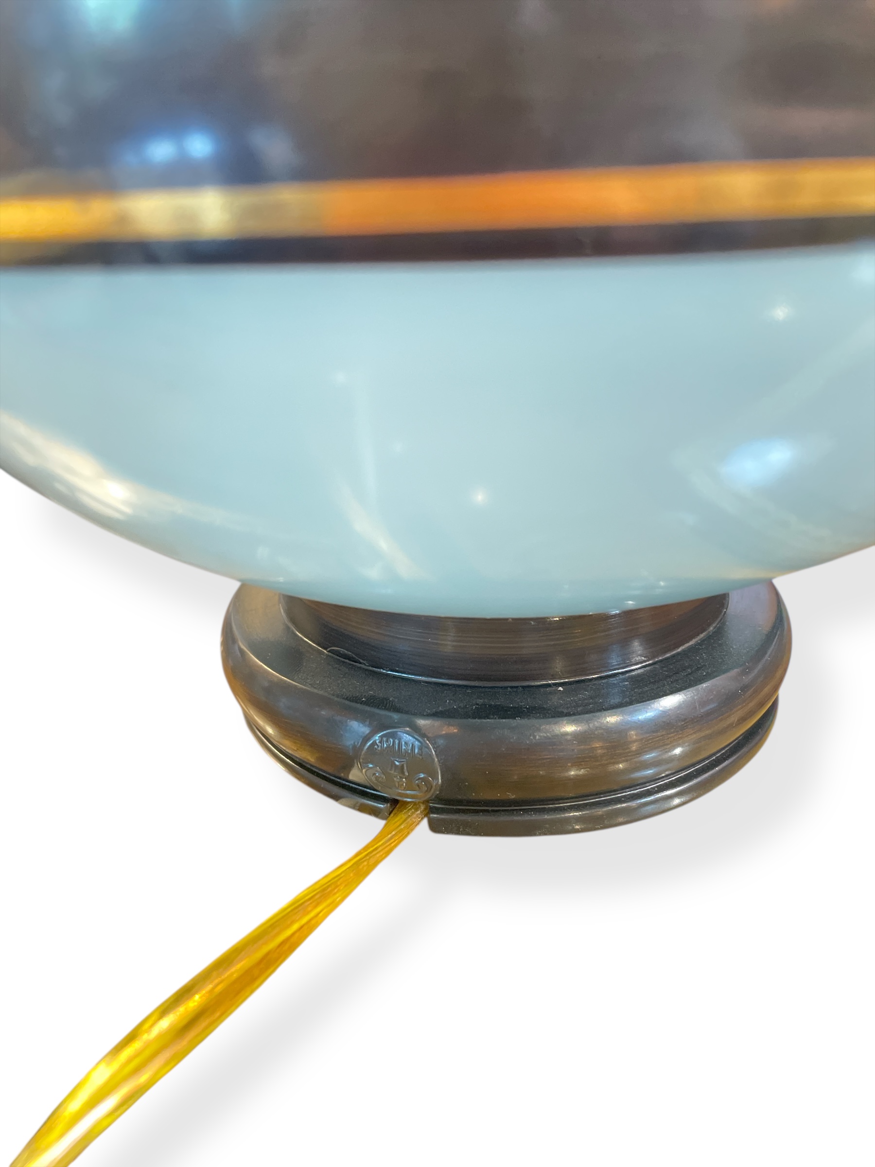 Pair of French Art Deco striped opaline lamps