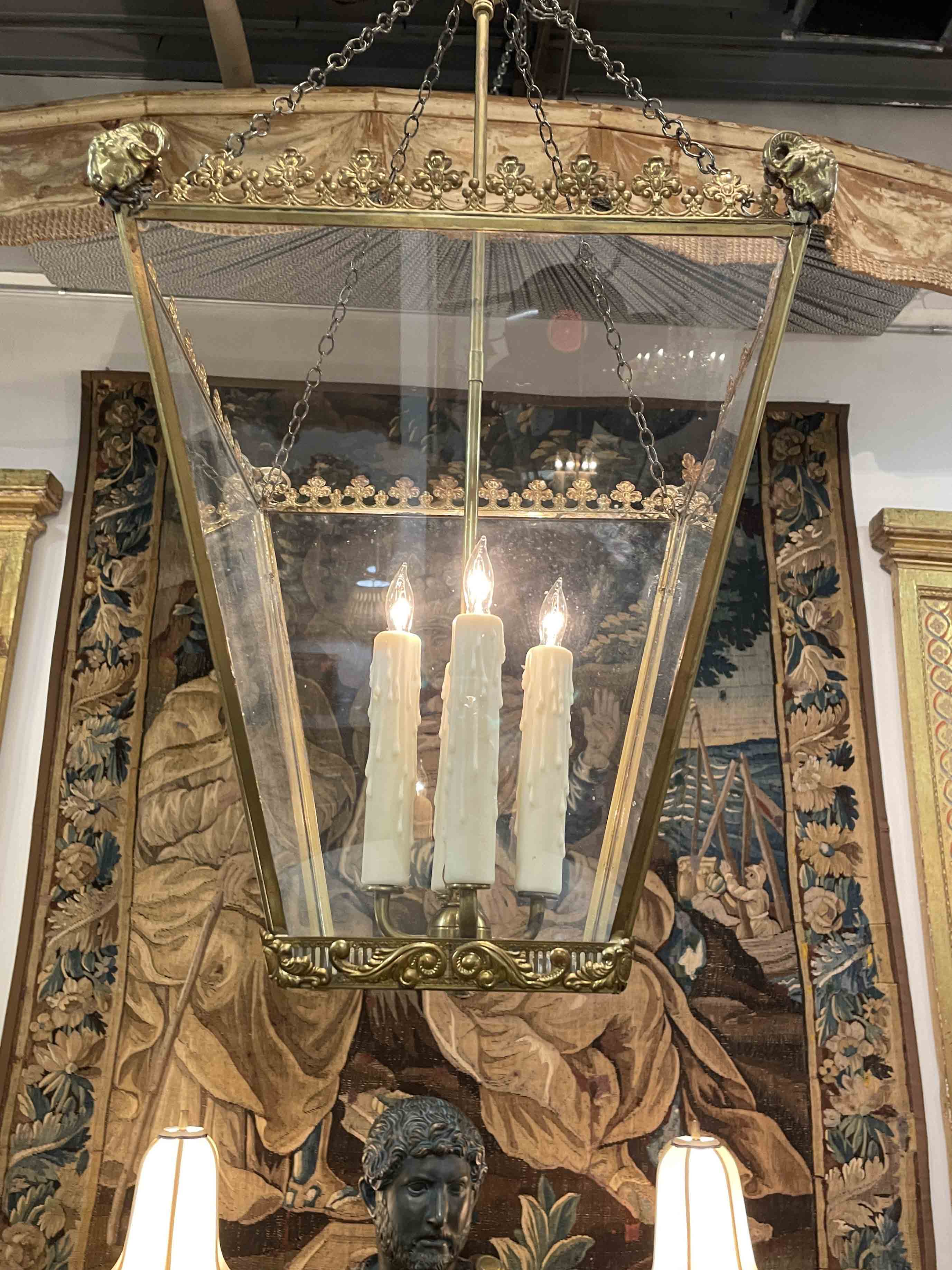 Pair of Regency gilt bronze & glass hall lanterns