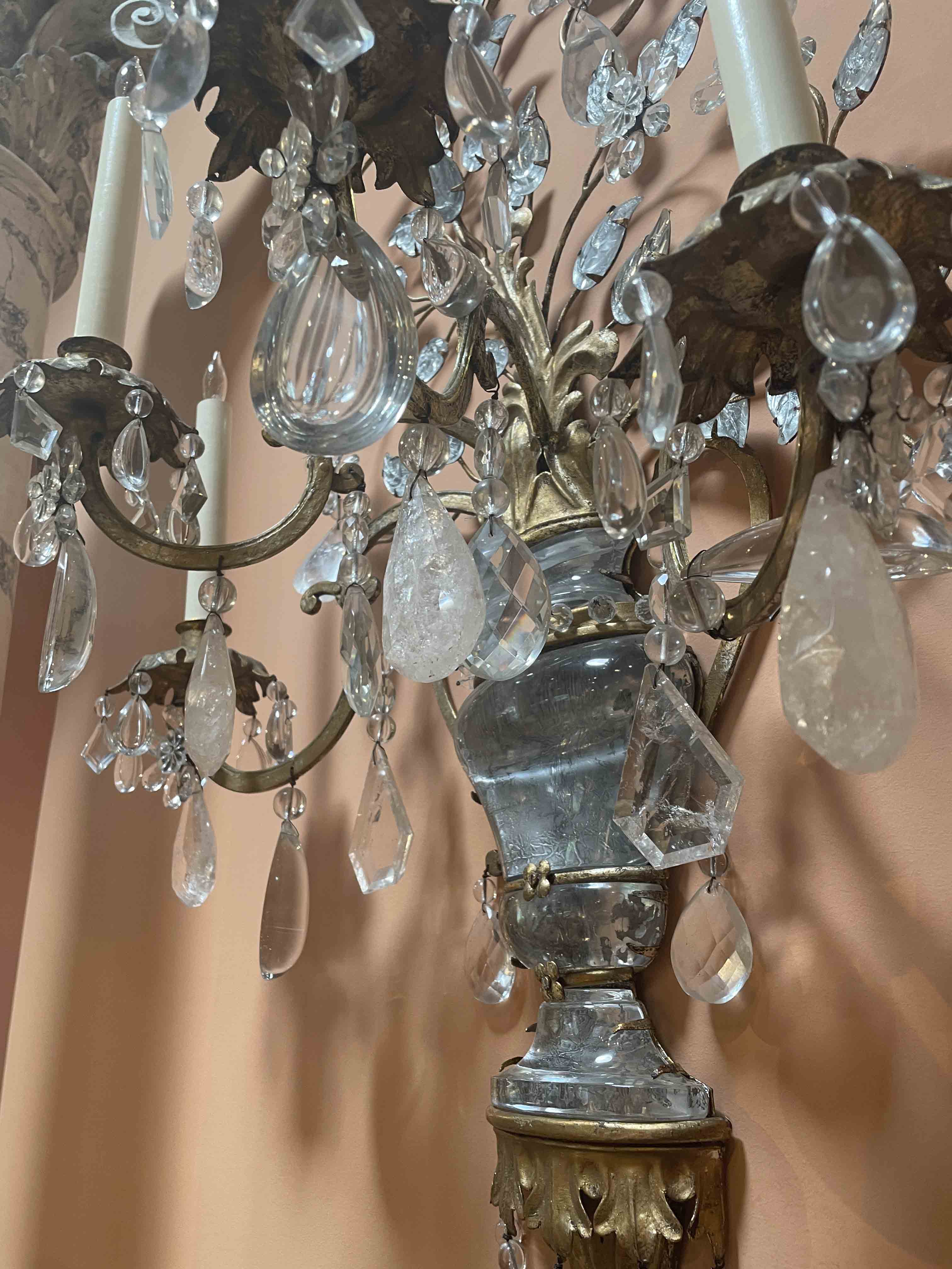 Pair Maison Bagues style cut faceted rock crystal sconces
