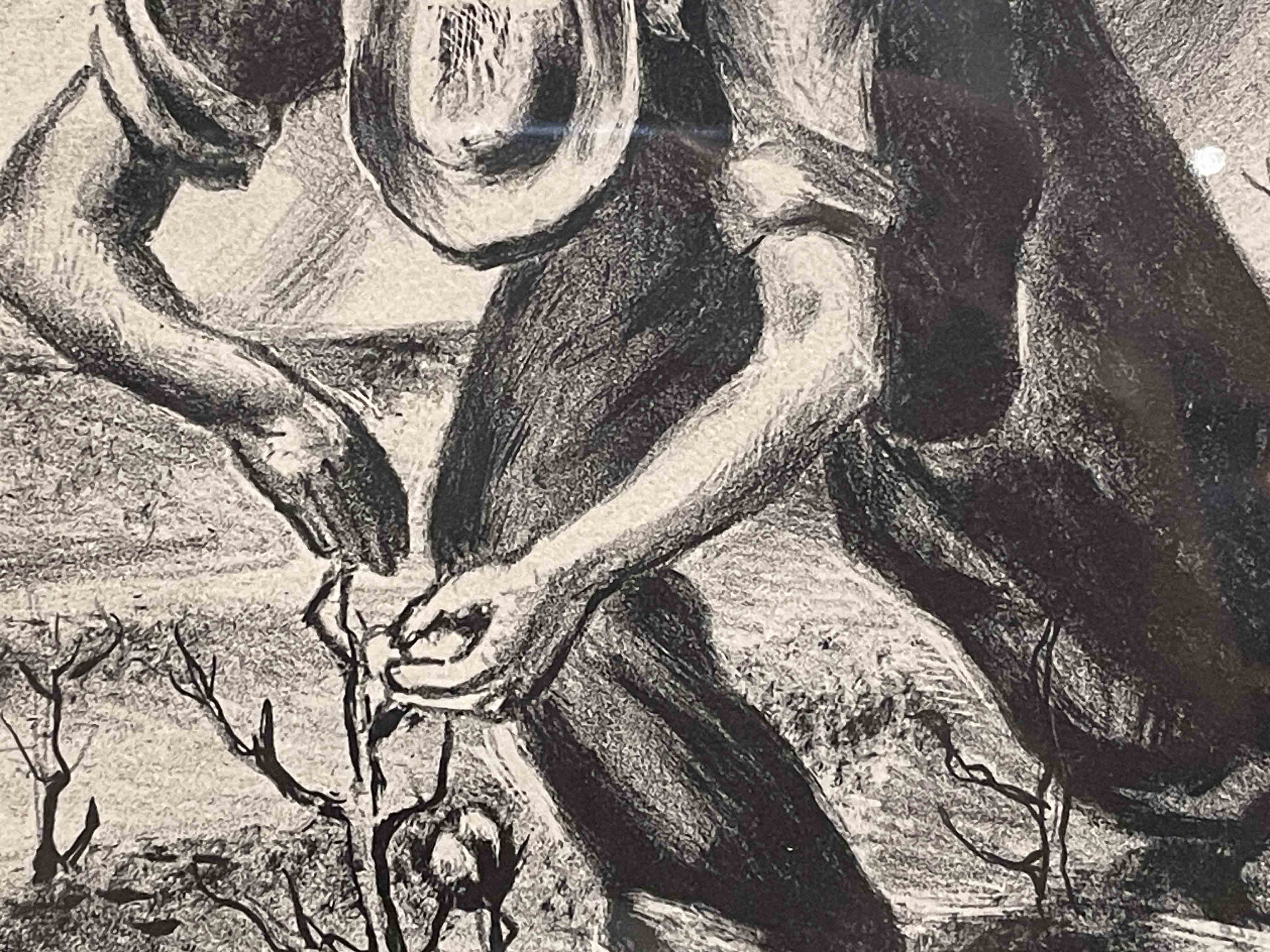 Otis Dozier lithograph, "Cotton Pickers"