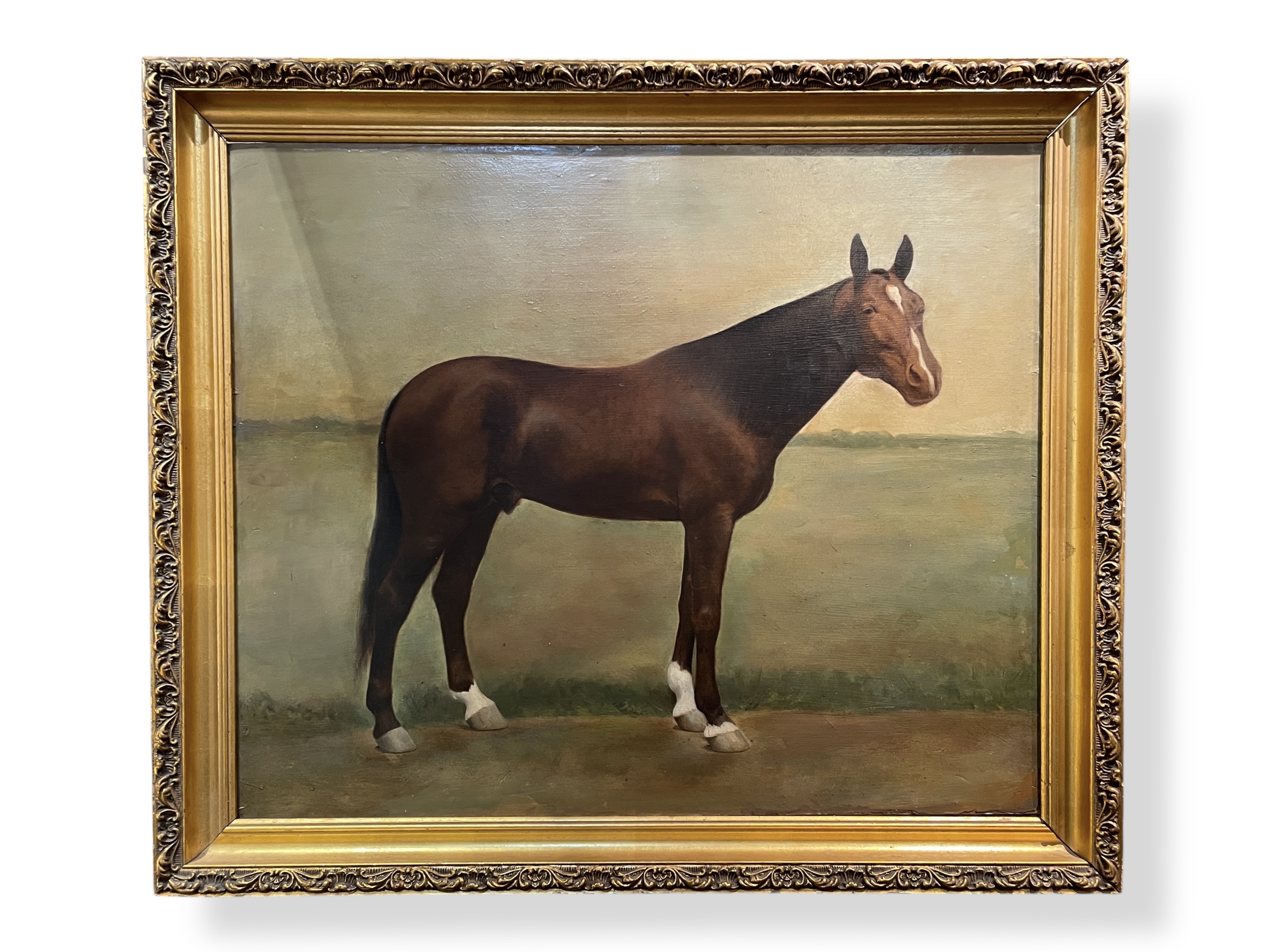 Oil on canvas painting of a bay horse
