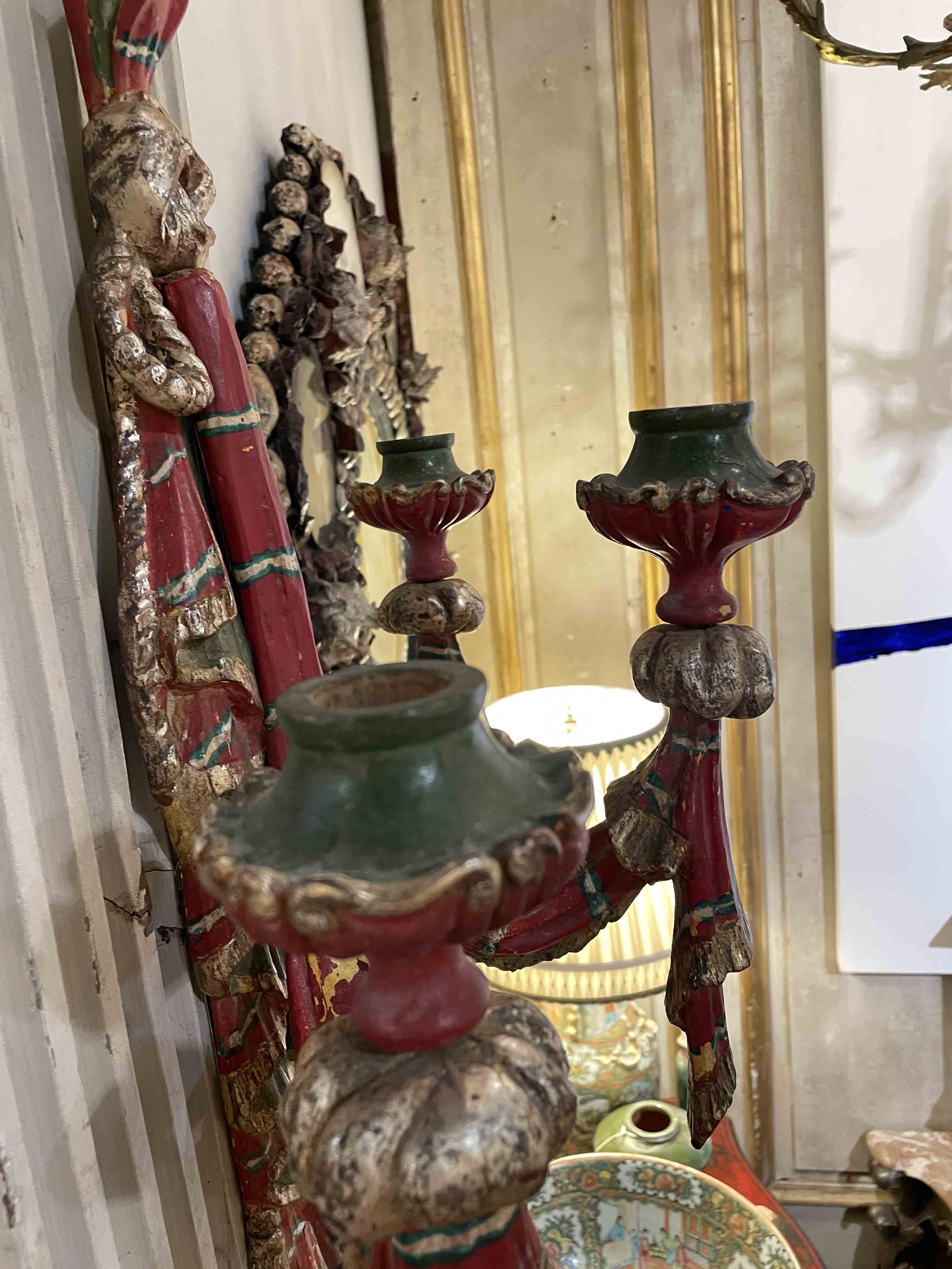 Pair of Italian polychrome drapery wall sconces