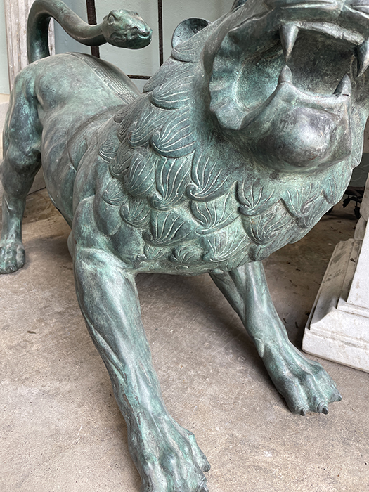 Verdigris patinated bronze lion