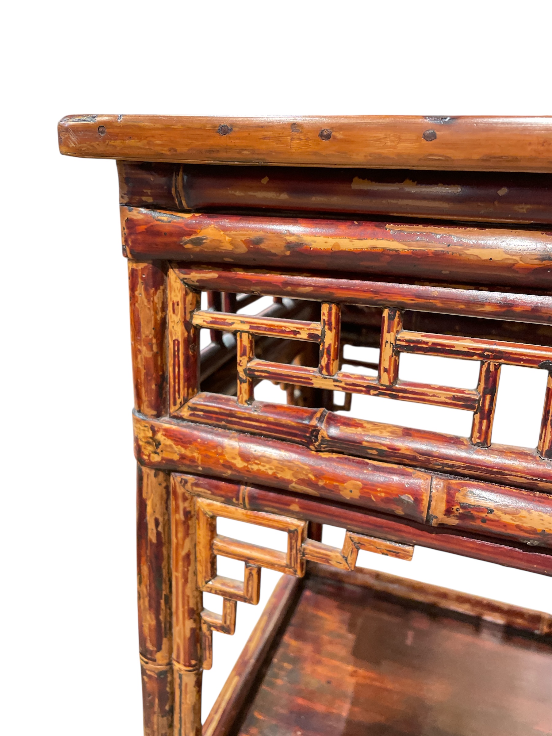 Pair of Chinese Export bamboo, two tier, side tables