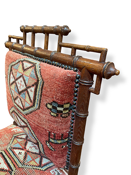 Faux bamboo Persian rug fragment chair