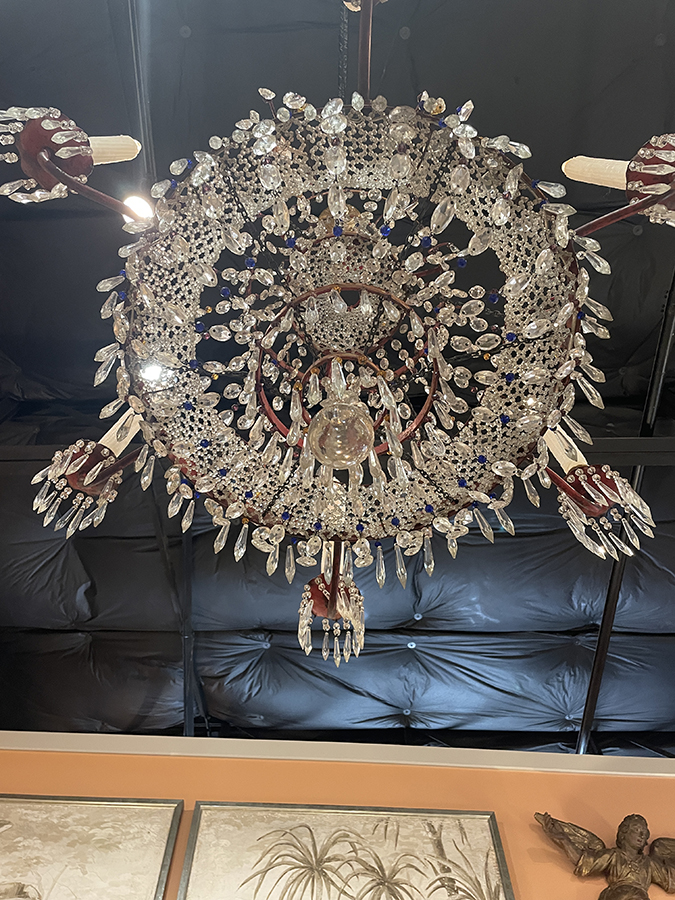 Baltic gilt bronze tole & crystal chandelier