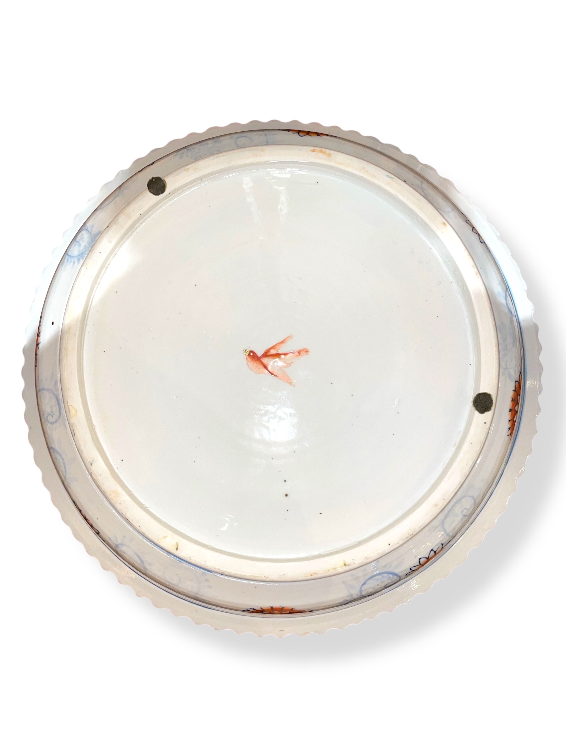 Clobbered Imari style charger on stand