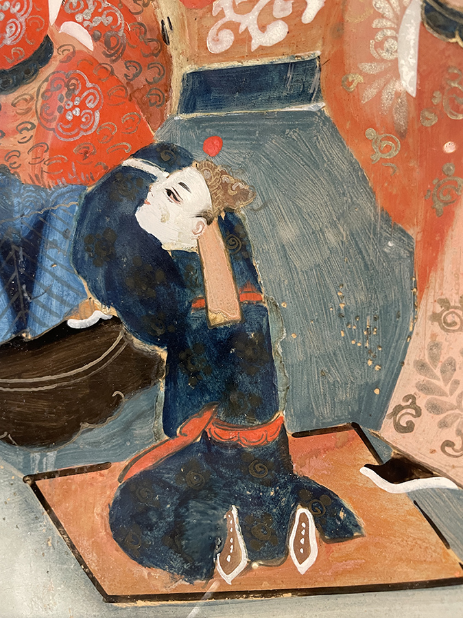 Chinese Export reverse painting on glass of a seated gentleman