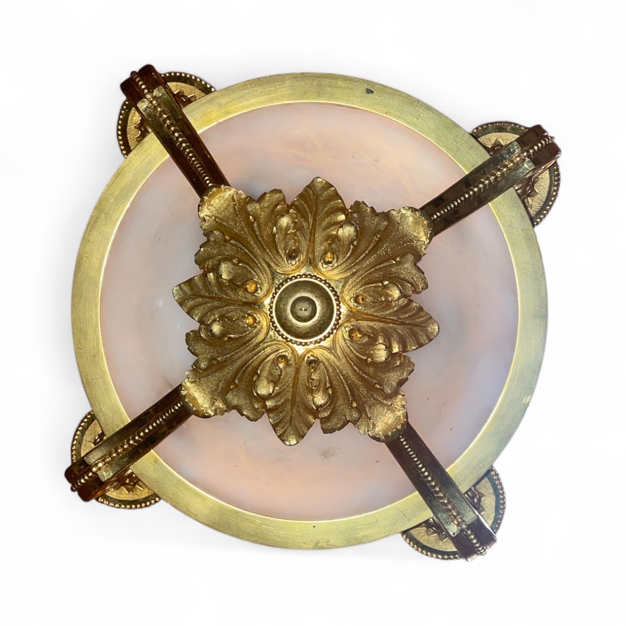 French gilt bronze and alabaster four light pendant chandelier