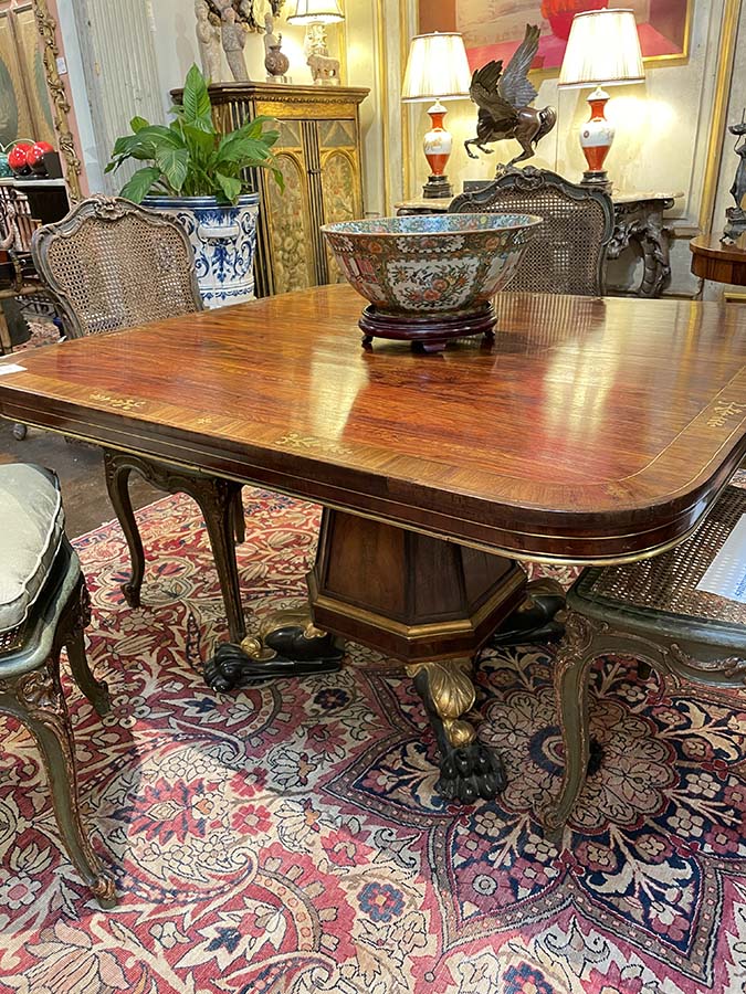 Brass inlaid Rosewood tilt top center table