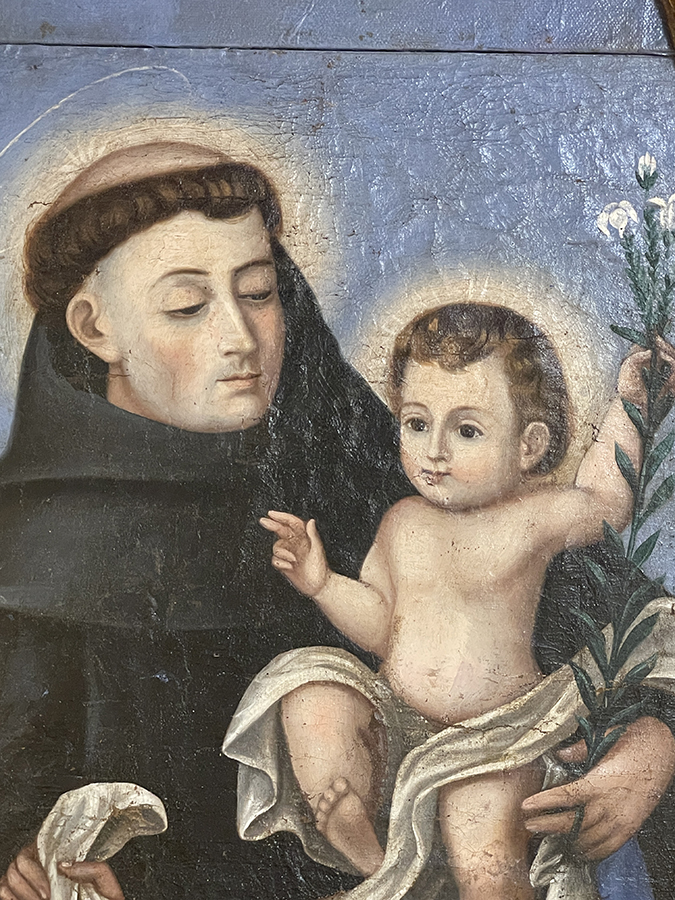 Oil on canvas Cuzco School painting- St. Anthony in Italian frame