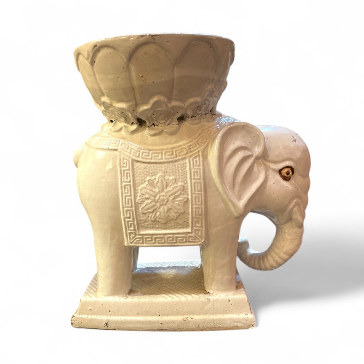 Petite white pottery elephant shaped jardiniere