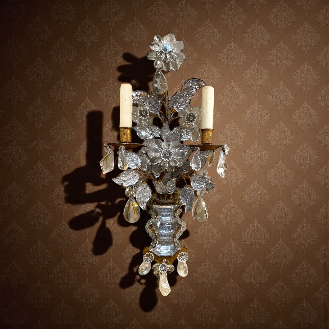 Pair of Maison Bagues bronze and crystal sconces