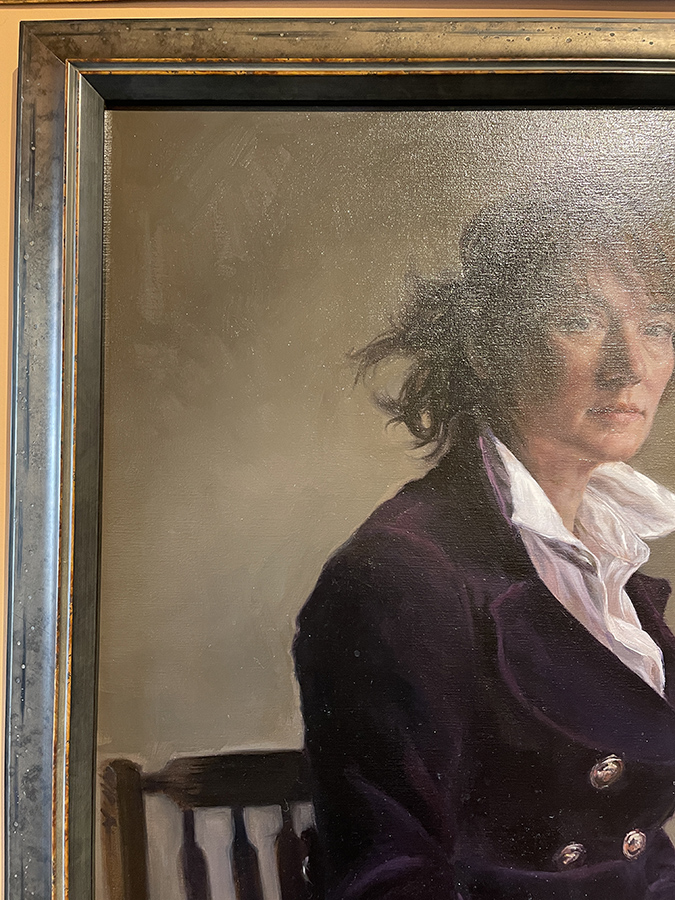 Oil on canvas painting, portrait of a contemporary woman