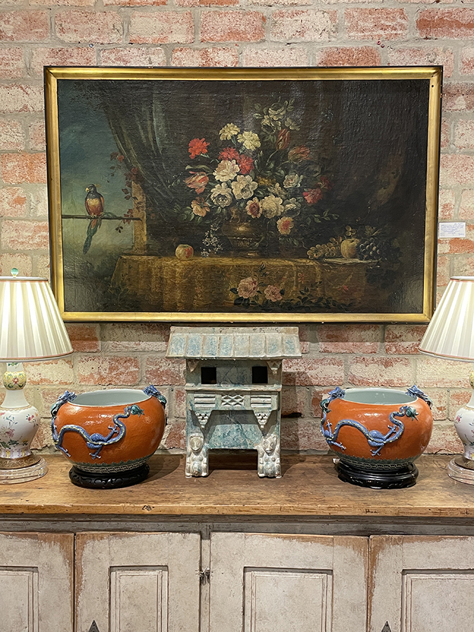 Still life with flowers and parrot, Continental School