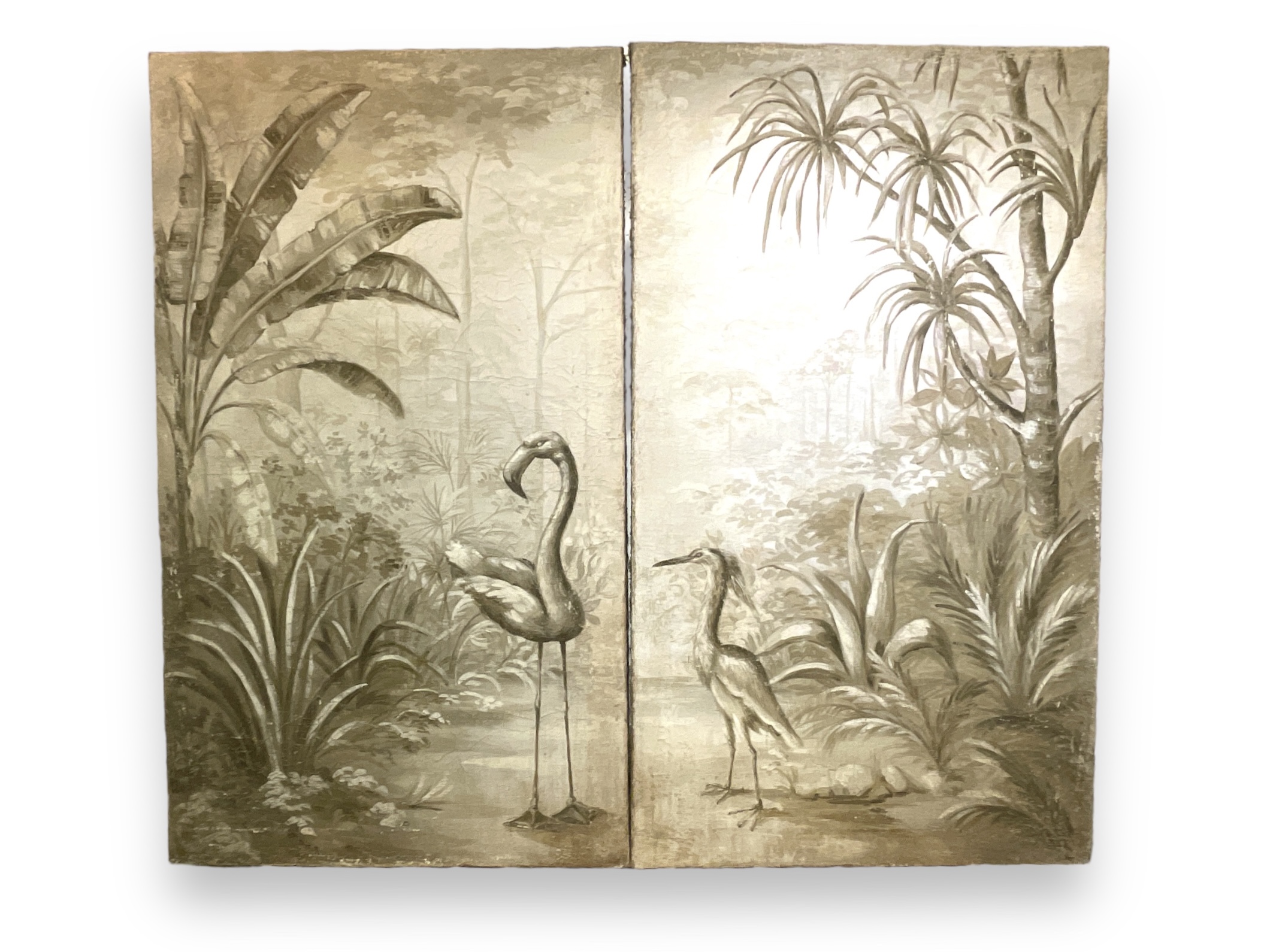 Two Italian sepia painted wall panels