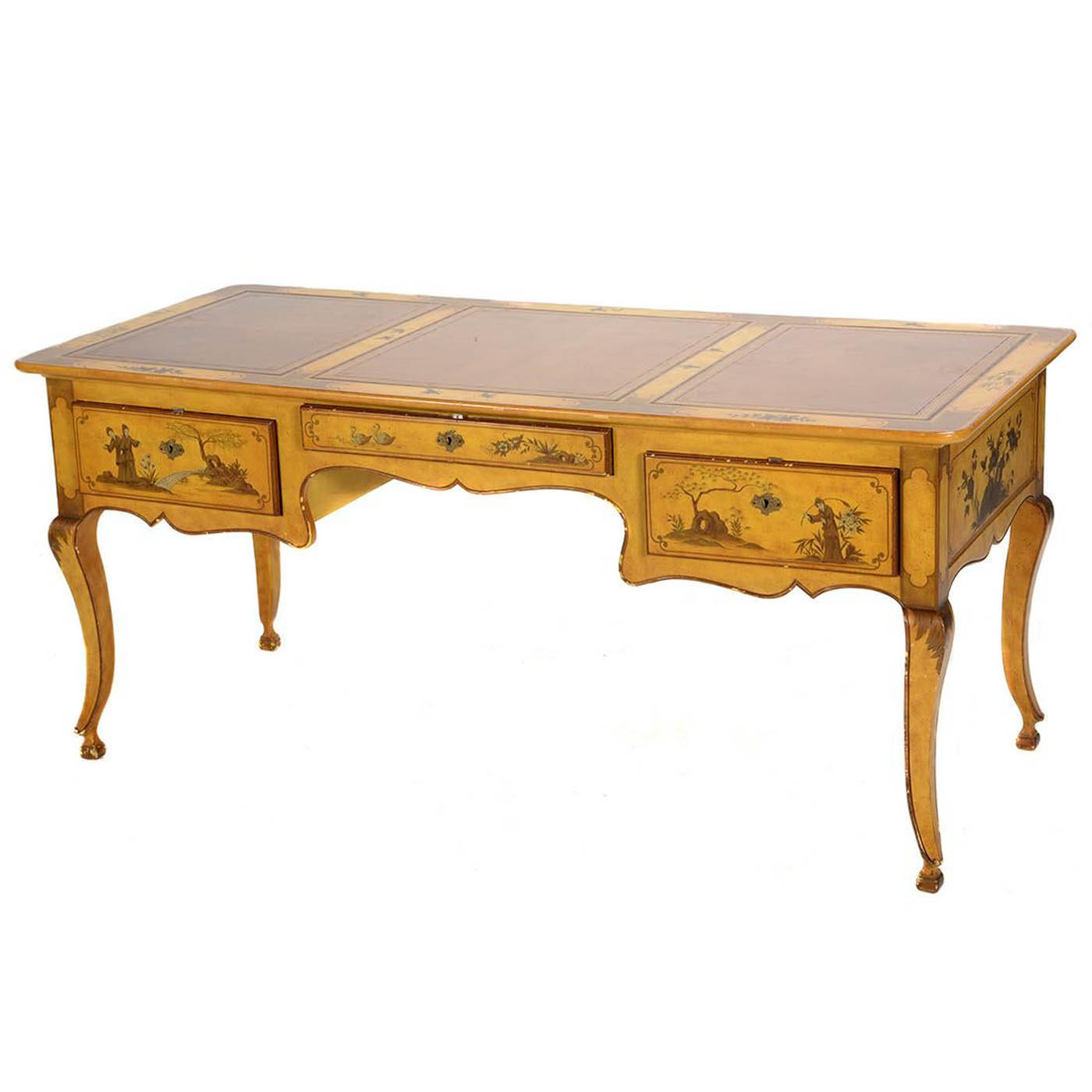 Baker chinoiserie yellow painted desk