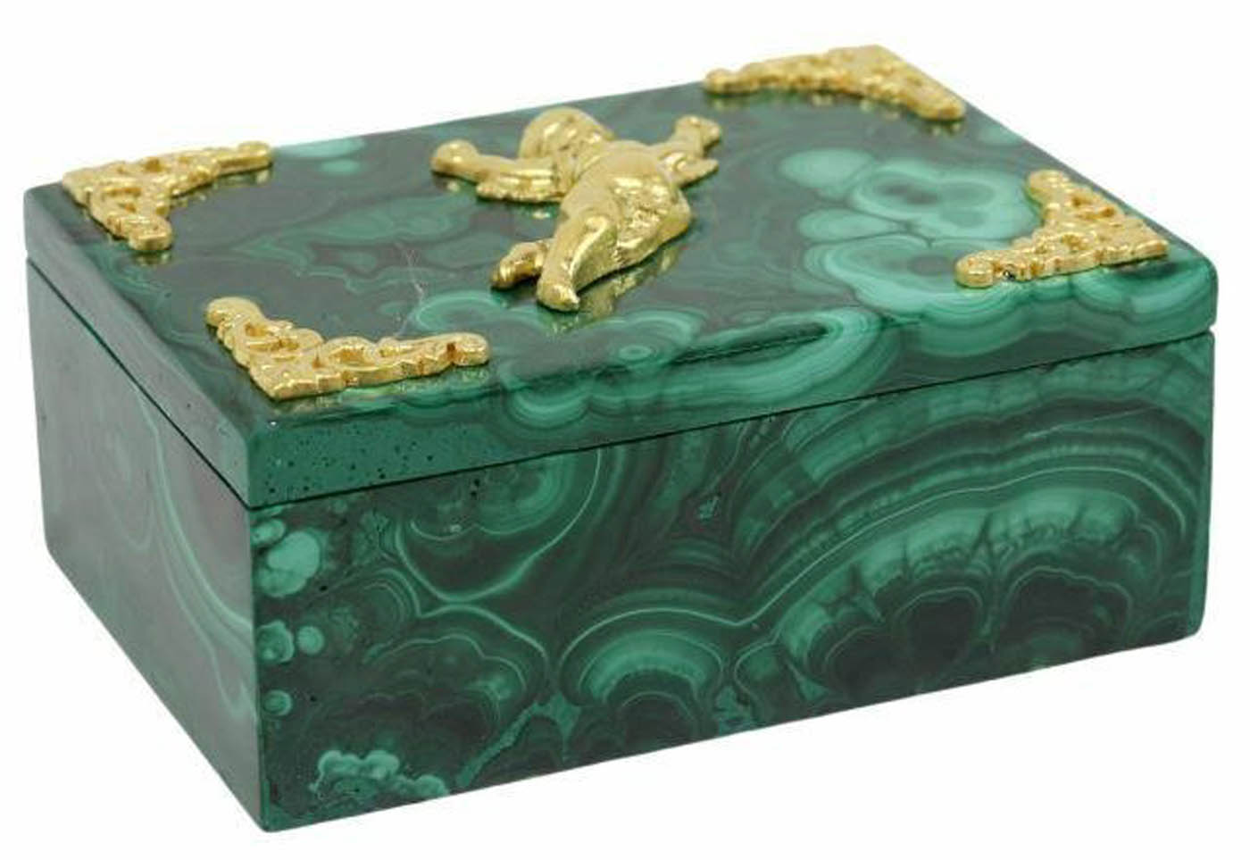 Gold ormolu mounted green malachite box