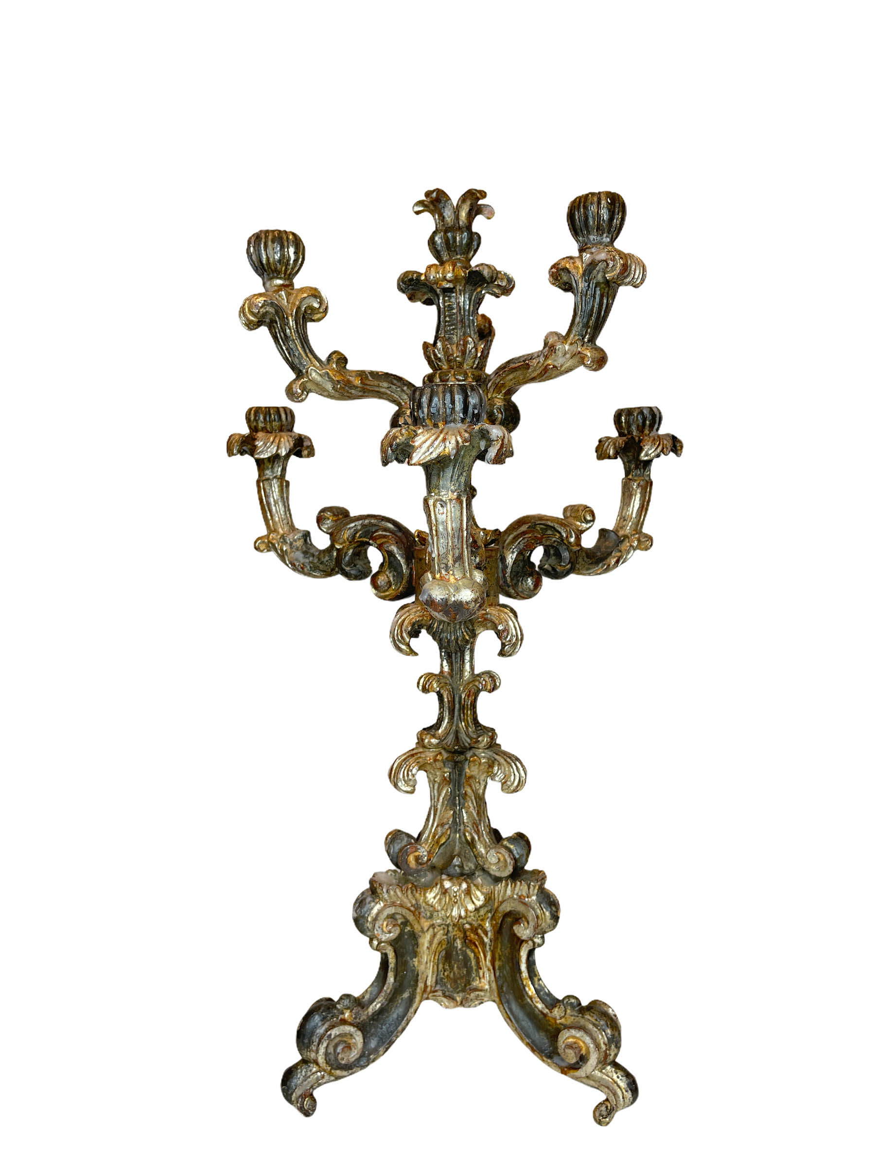 19th C silver gilt wood candelabra