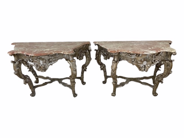 Pair of 18th C carved console tables