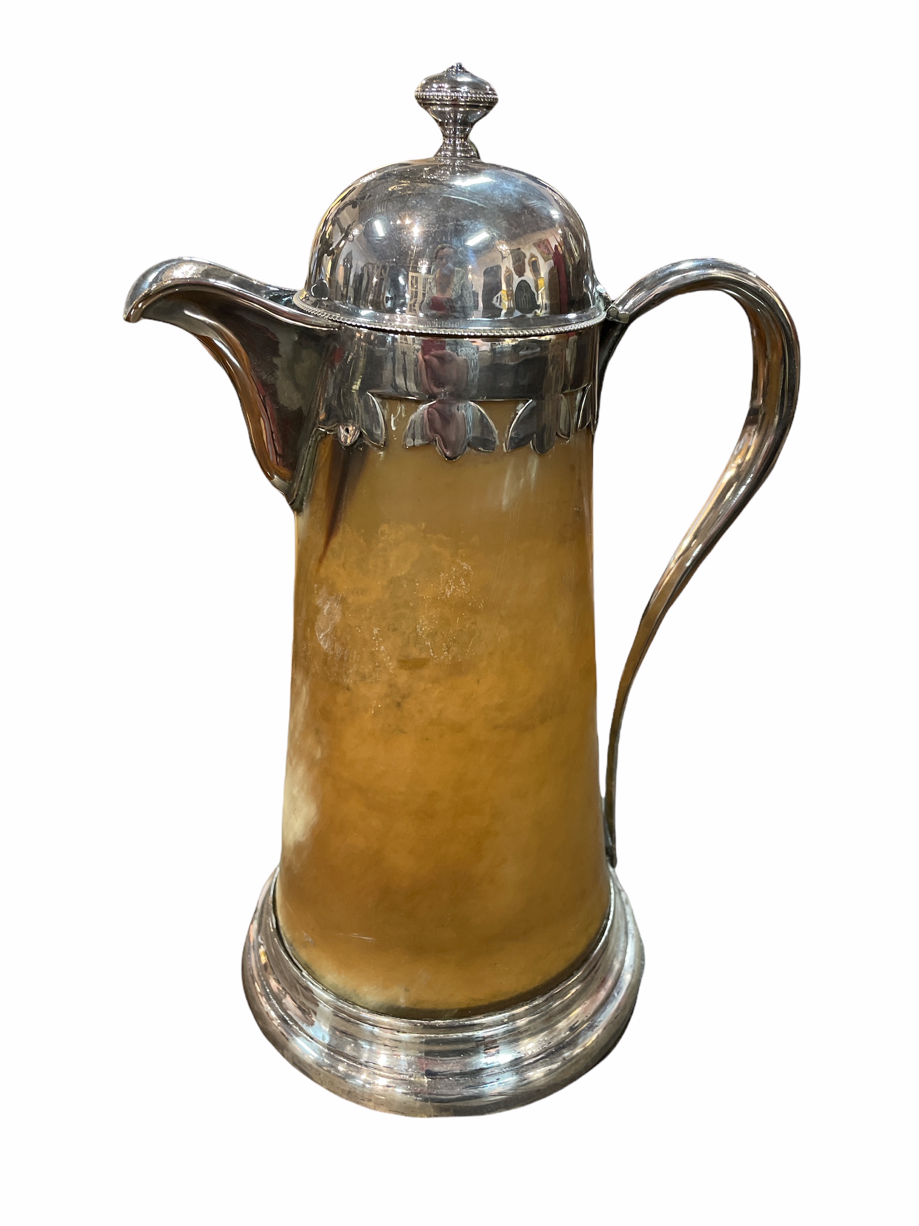Silverplate mounted horn claret jug