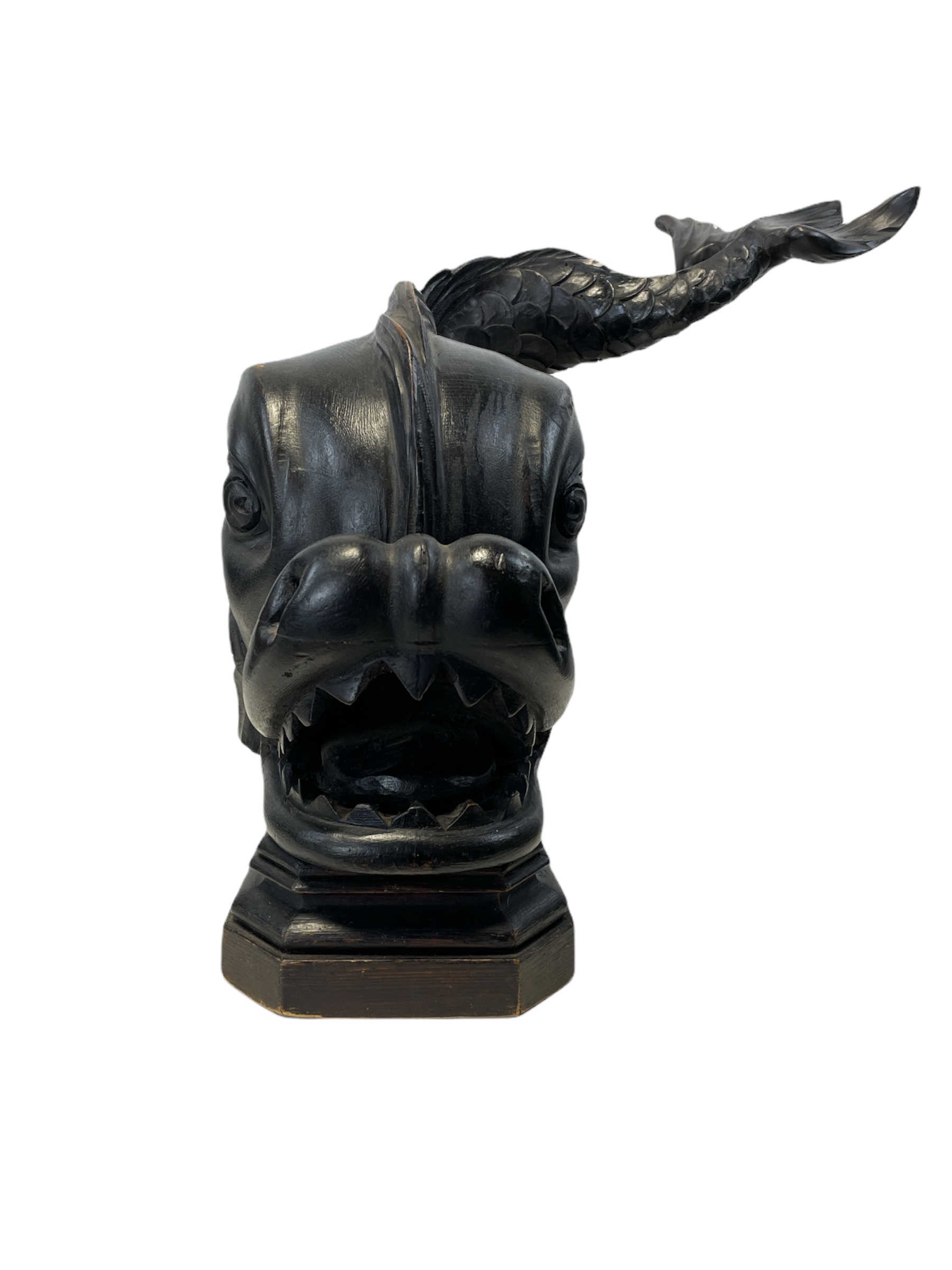 Pair of large carved wooden dolphins