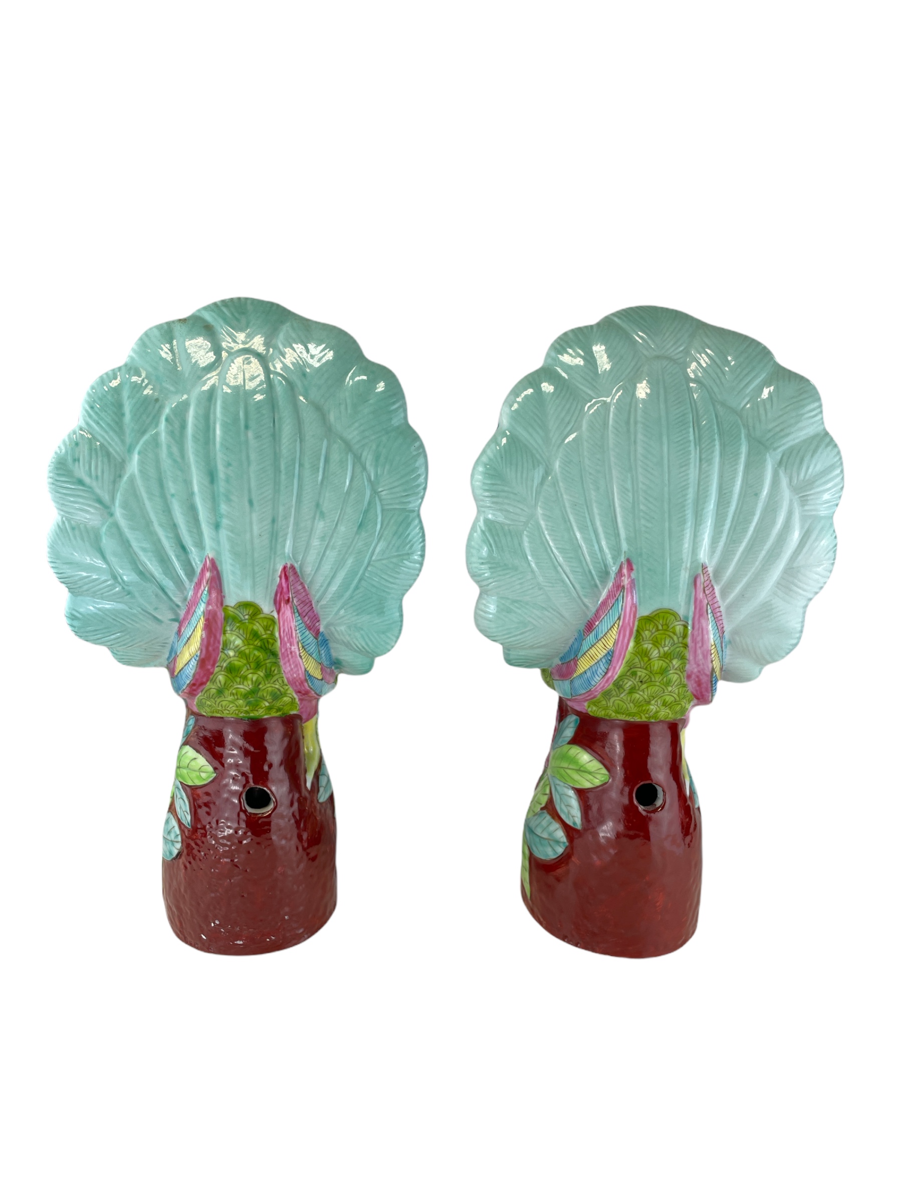 Pair of Chinese famille rose glazed porcelain peacocks