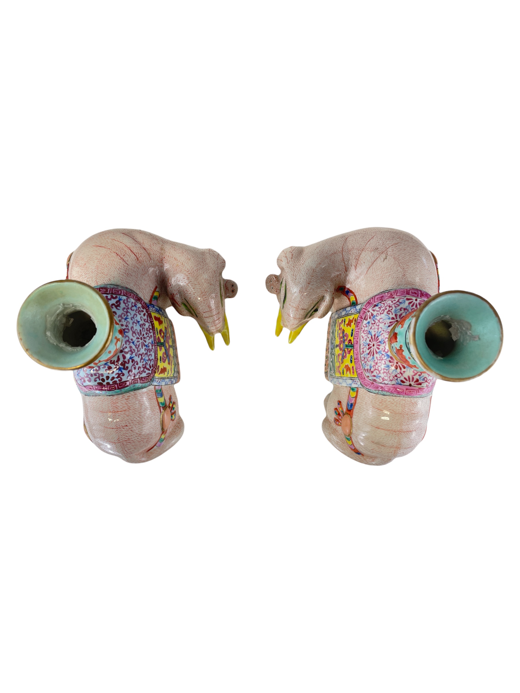 Pair of Chinese export elephant form joss stick holders