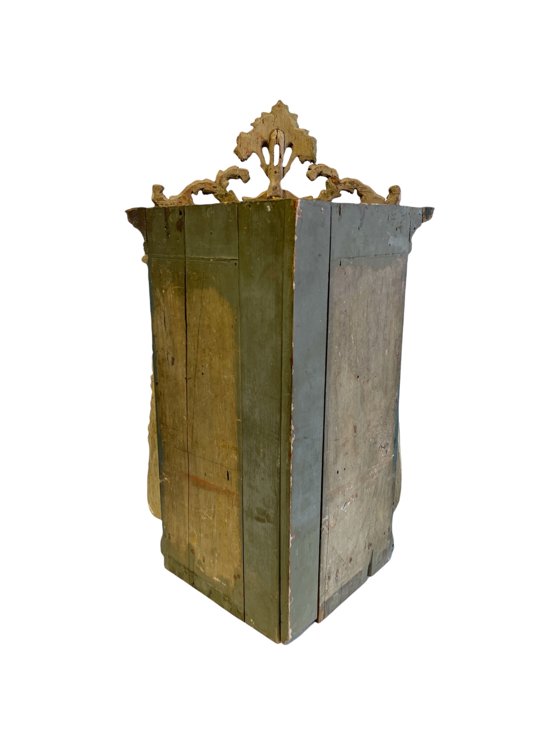 Italian carved & painted hanging corner cabinet