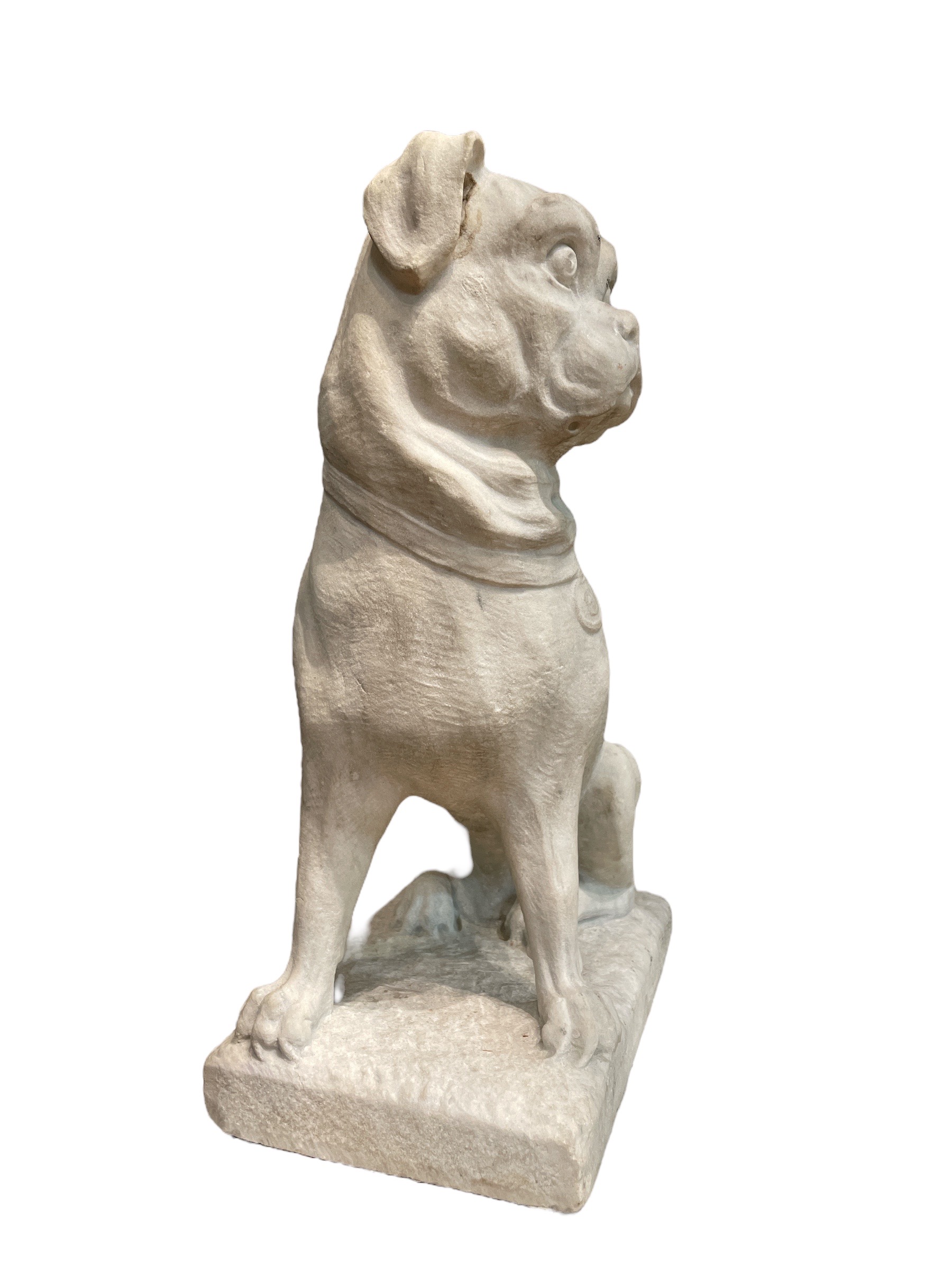Pair of carved marble French bulldogs